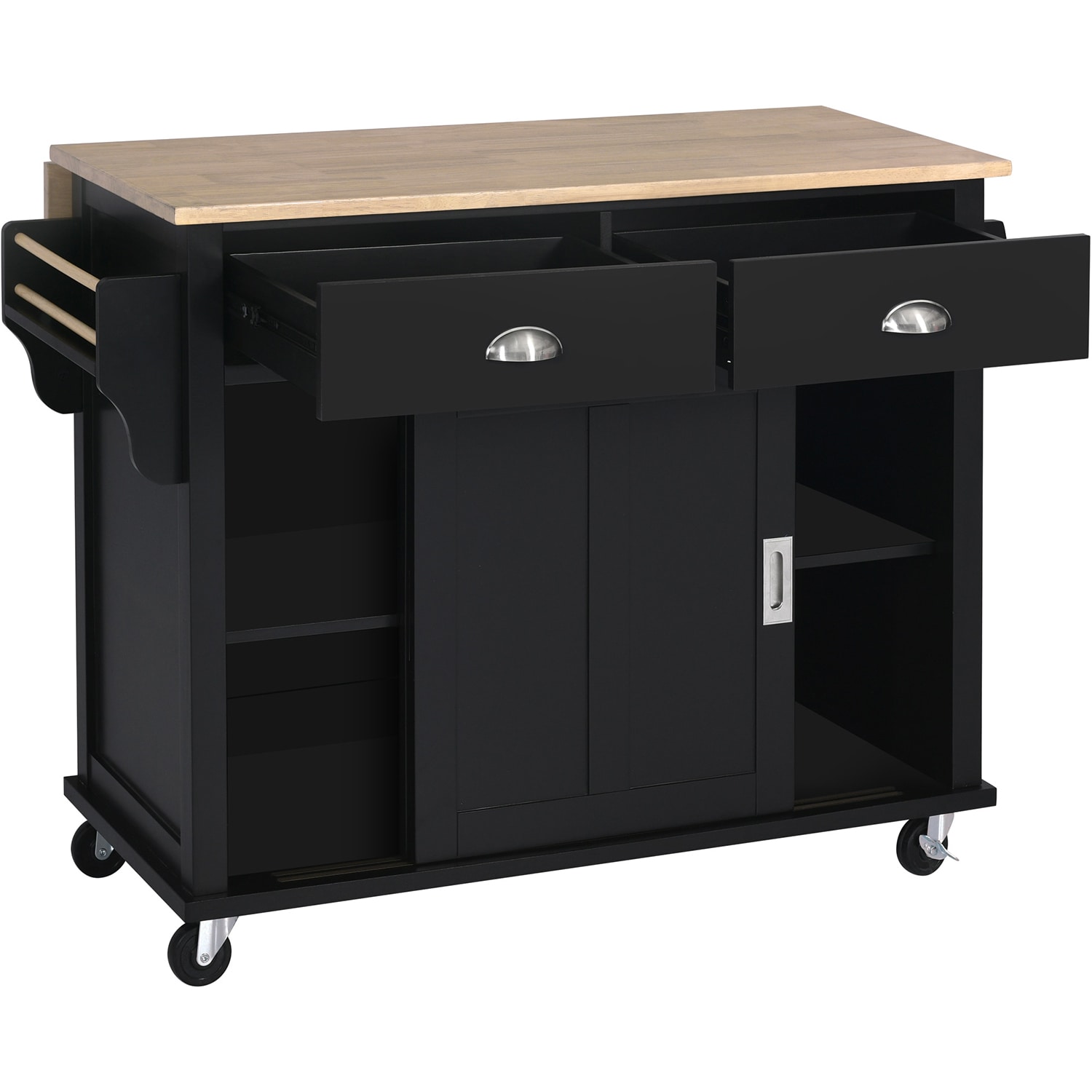 SINOFURN Black Mdf Base with Wood Top Kitchen Cart (30.5-in x 52.2-in x ...