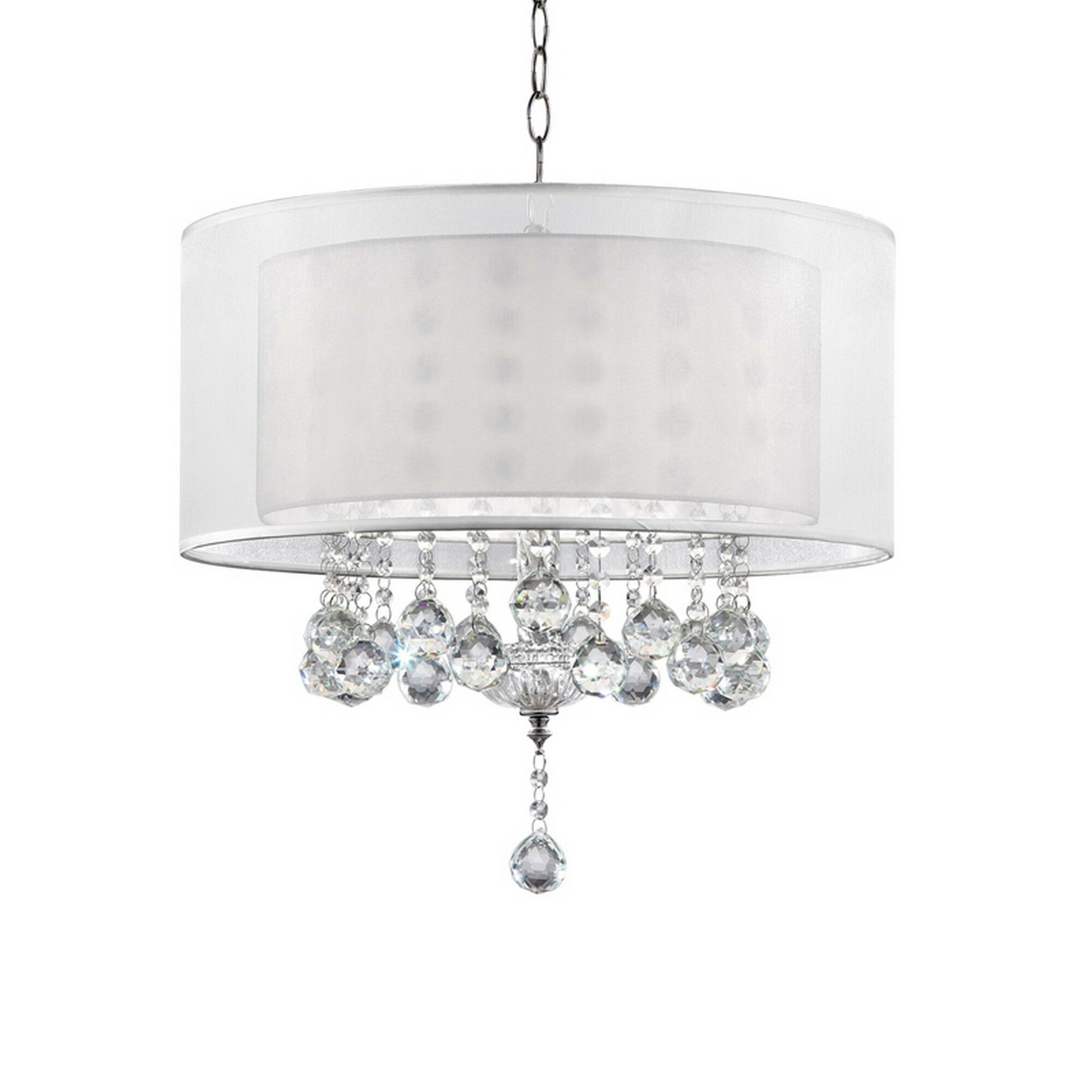 Benzara BM240875 Dual Fabric Shade Ceiling Lamp with Hanging Crystal Accent, Clear