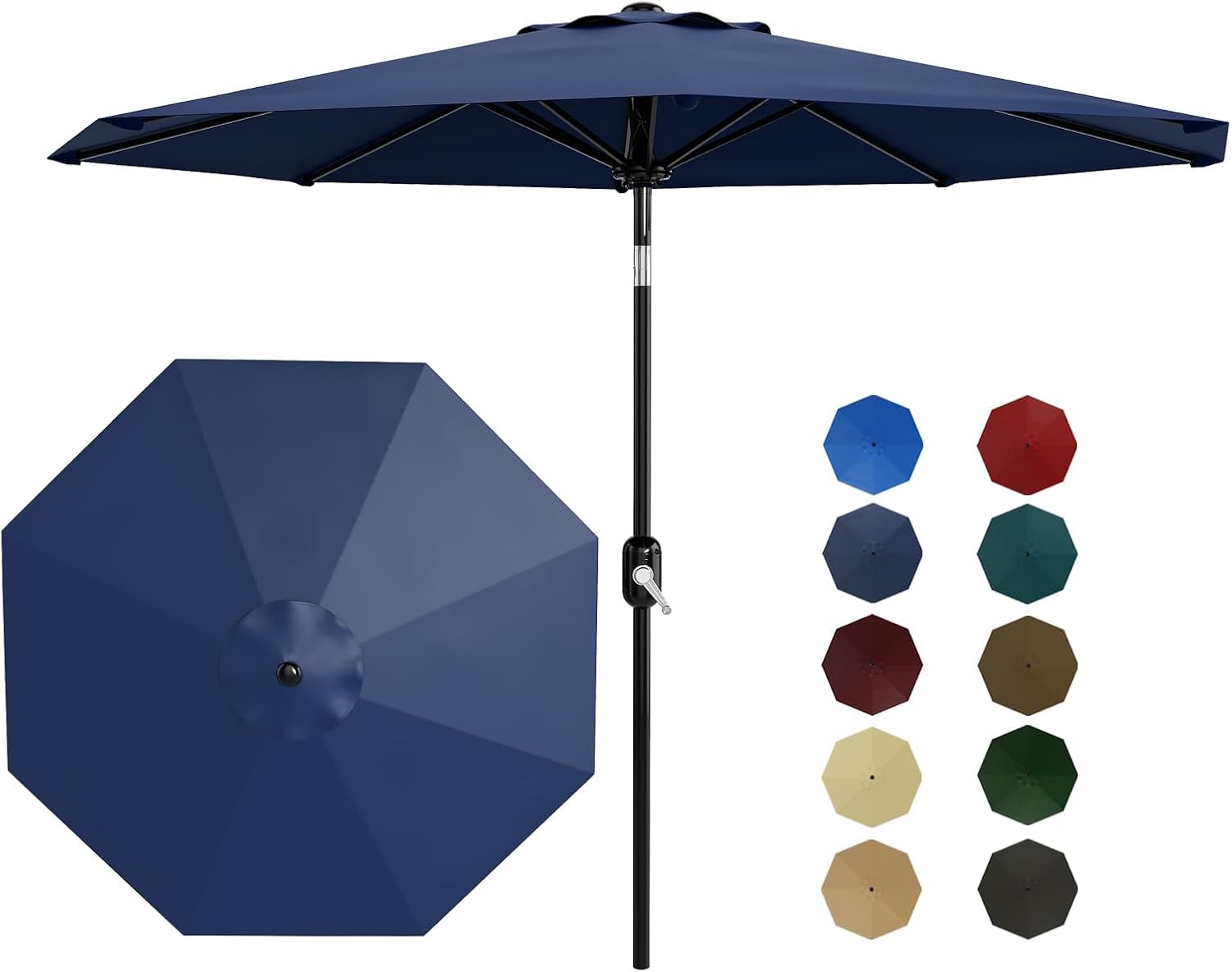 Qeetex PATIO-PPGDT6L 7 Point 5ft Square Outdoor Patio Umbrella With UV Protection Water Resistant Polyester Crank Lift Adjustable Tilt Heavy Duty Iron Frame With 6 Ribs Vented Canopy For Deck Garden Pool Table Navy Blue