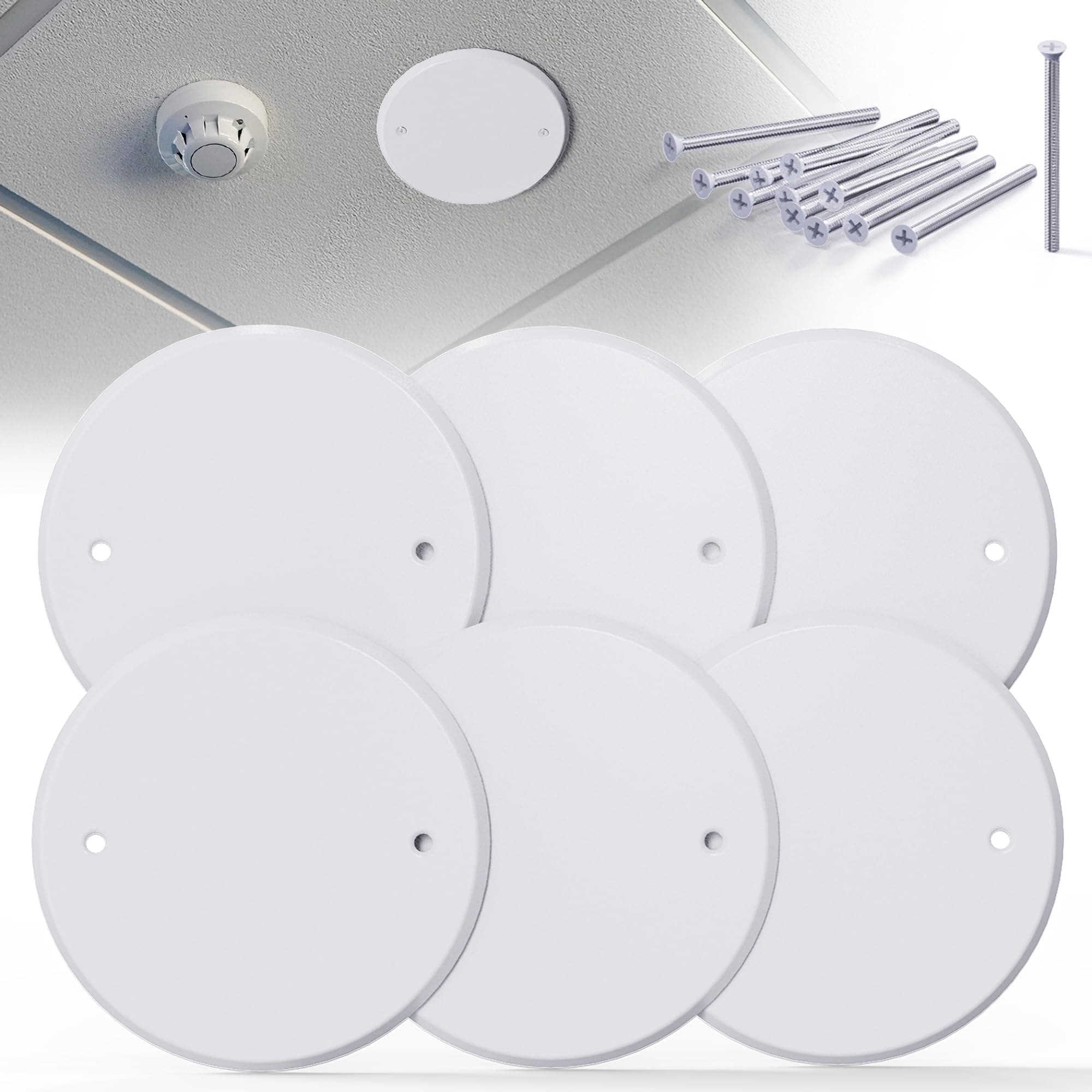 ITOPFOX  6 Pcs Metal Round Ceiling Cover Plates 5 Inch Diameter With 3.5 Inch Hole Spacing Electrical Box Covers For Wall Light And Outlet Holes