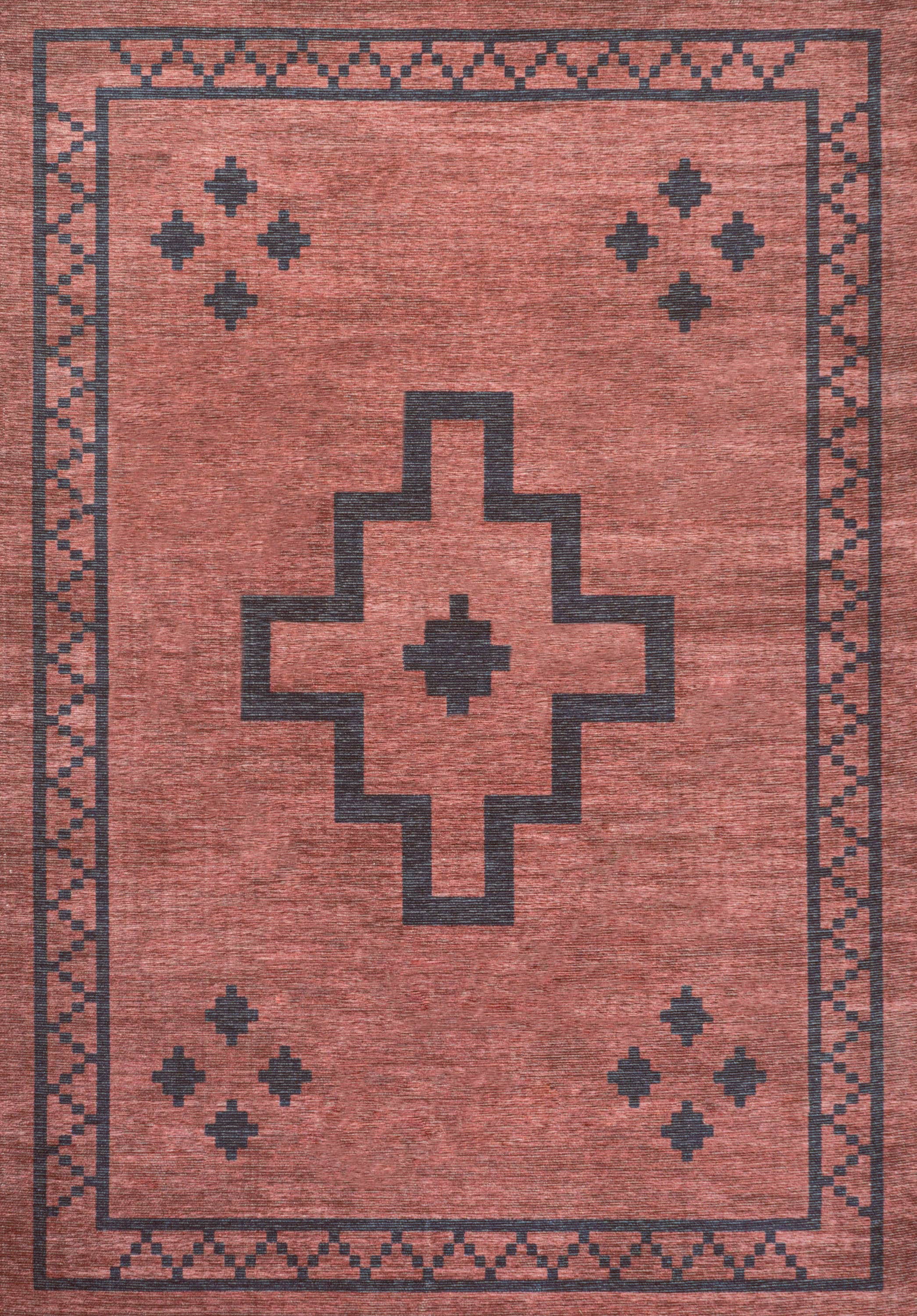 Korsa Red and Dark Gray Geometric 9' x 12' Washable Area Rug