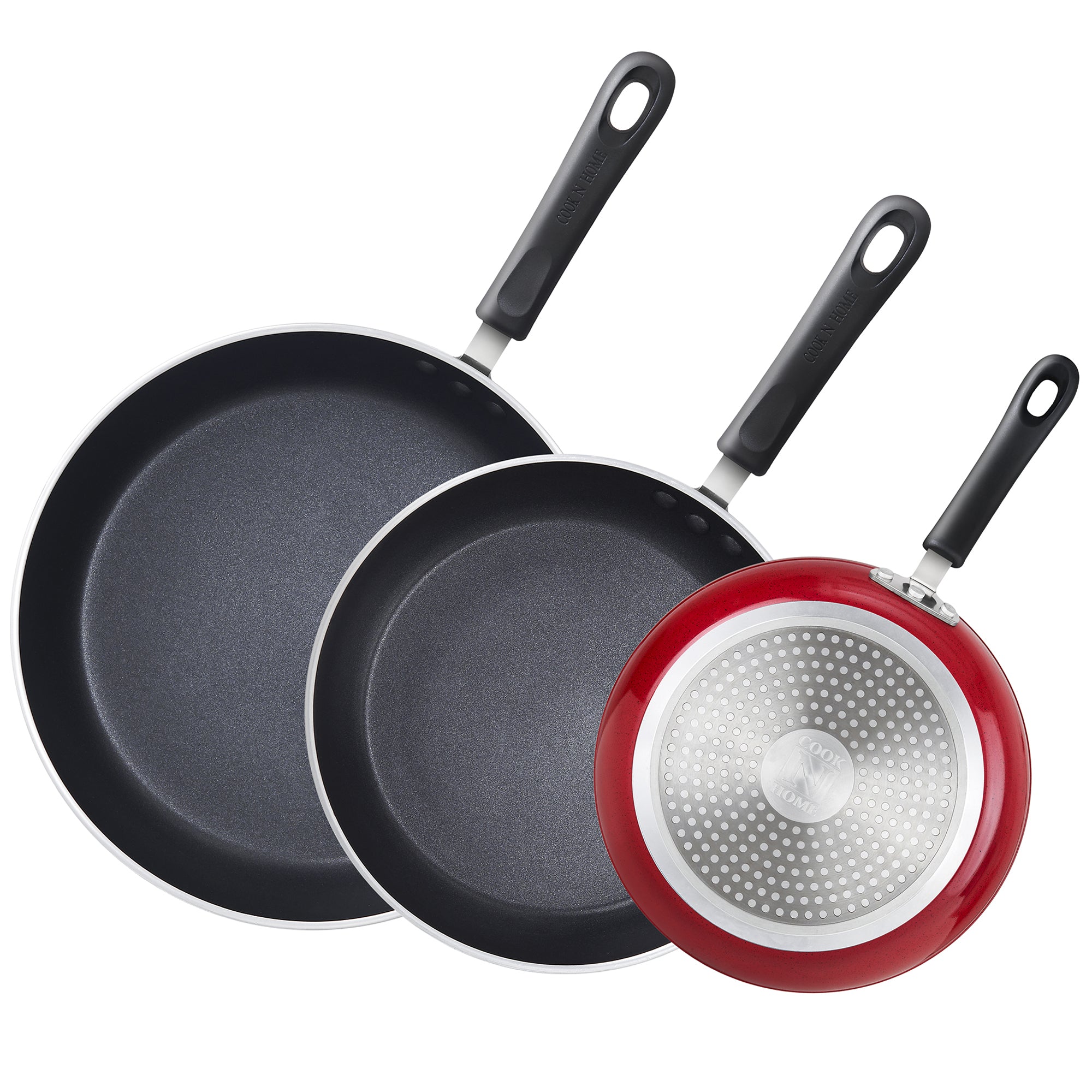 Cook N Home 3 Pieces 8 9.5 11 Inch Nonstick Saute Fry Pan Skillet Set Kitchen Cooking Frying Saute Pan #02612