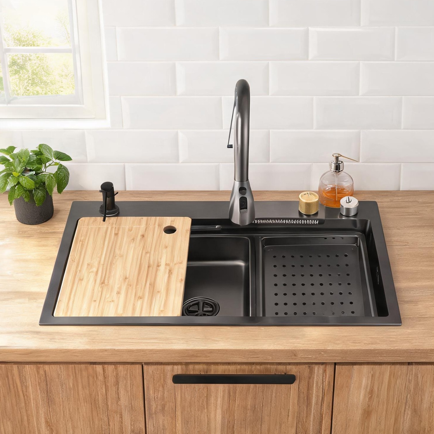 Naturefalls - Single Bowl Kitchen Sink Multifunctional Workstation Sleek Black Stainless Steel 30...