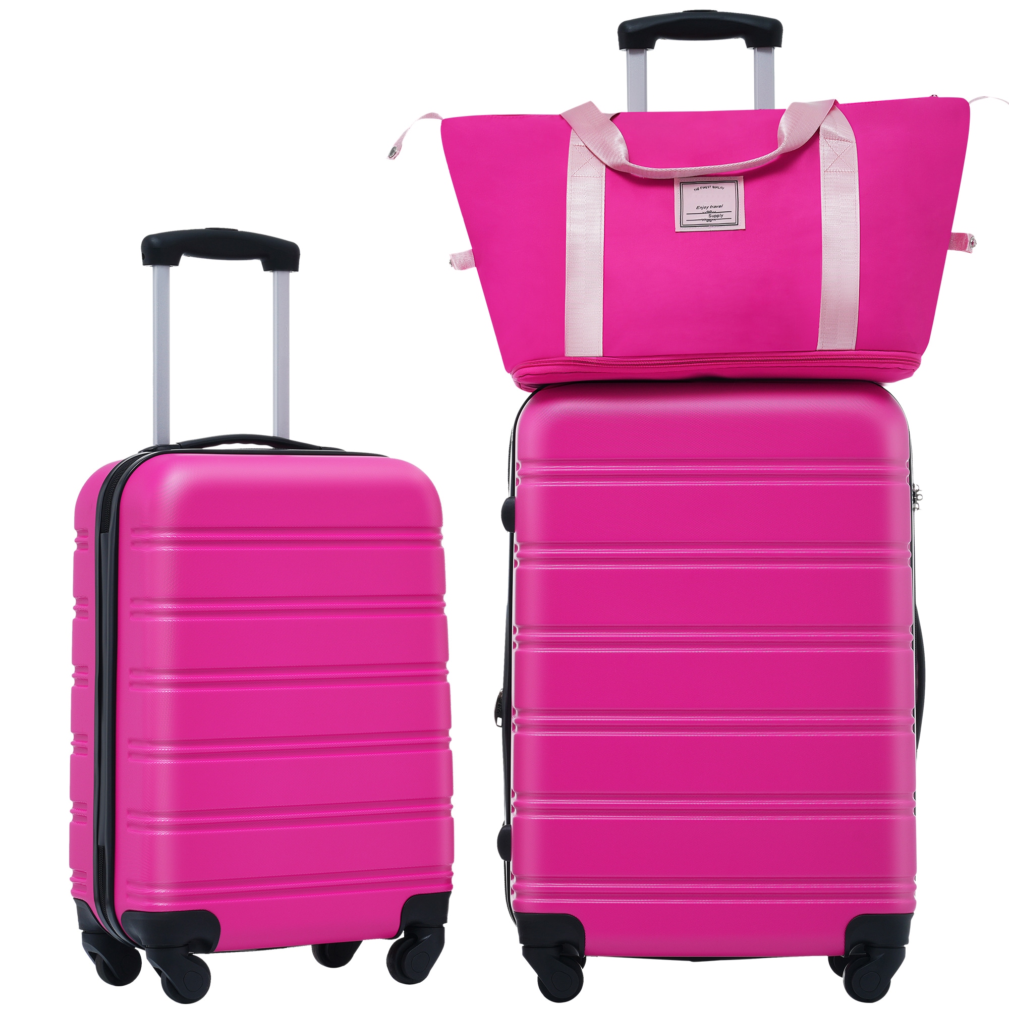 Flynama L-309433AAH 15.8'' x 10.2'' x 24.5'' Pink Plastic Hardshell Suitcase set