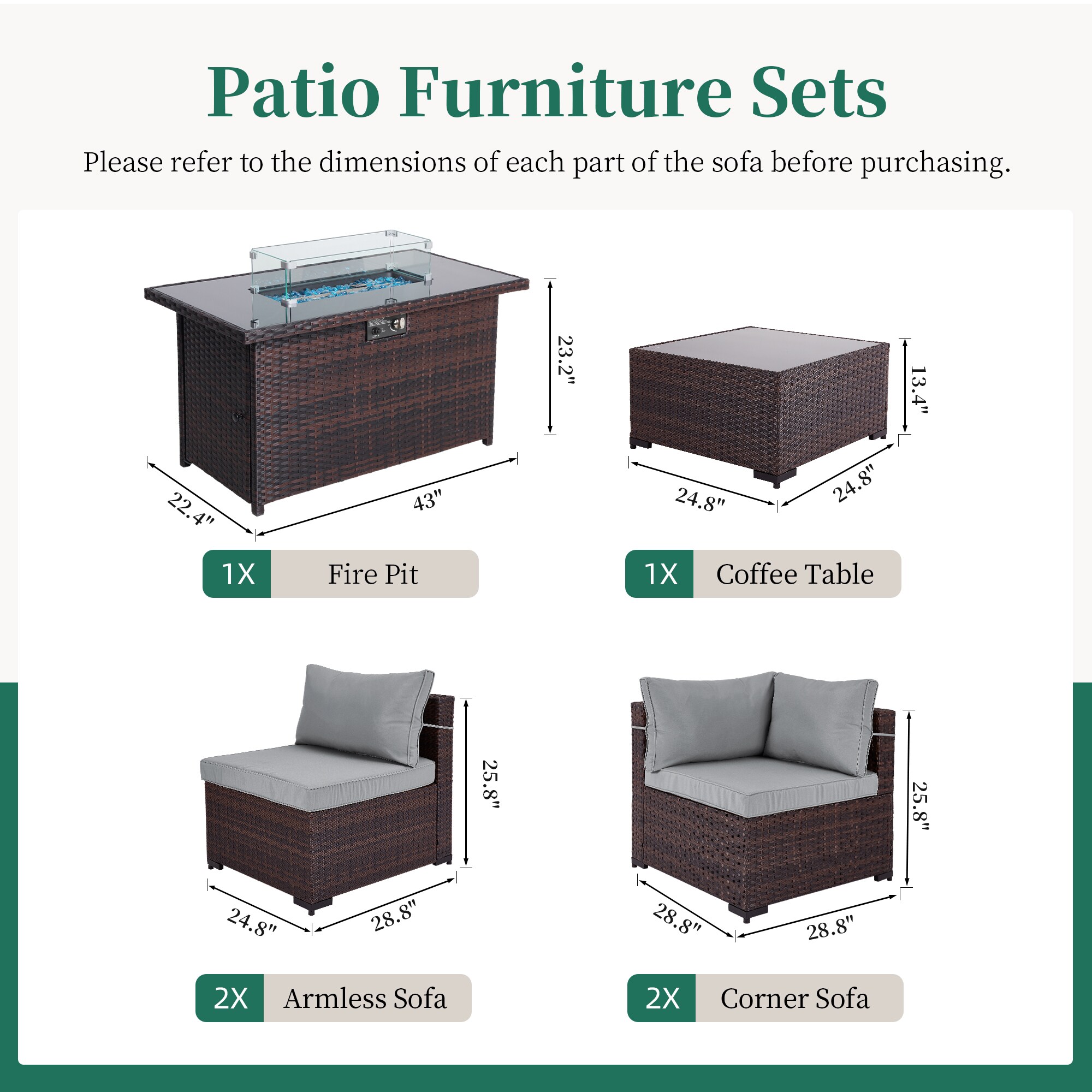 UPHA TBSF-AB43BR-LGRAY Patio-Conversation-Sets - View #3