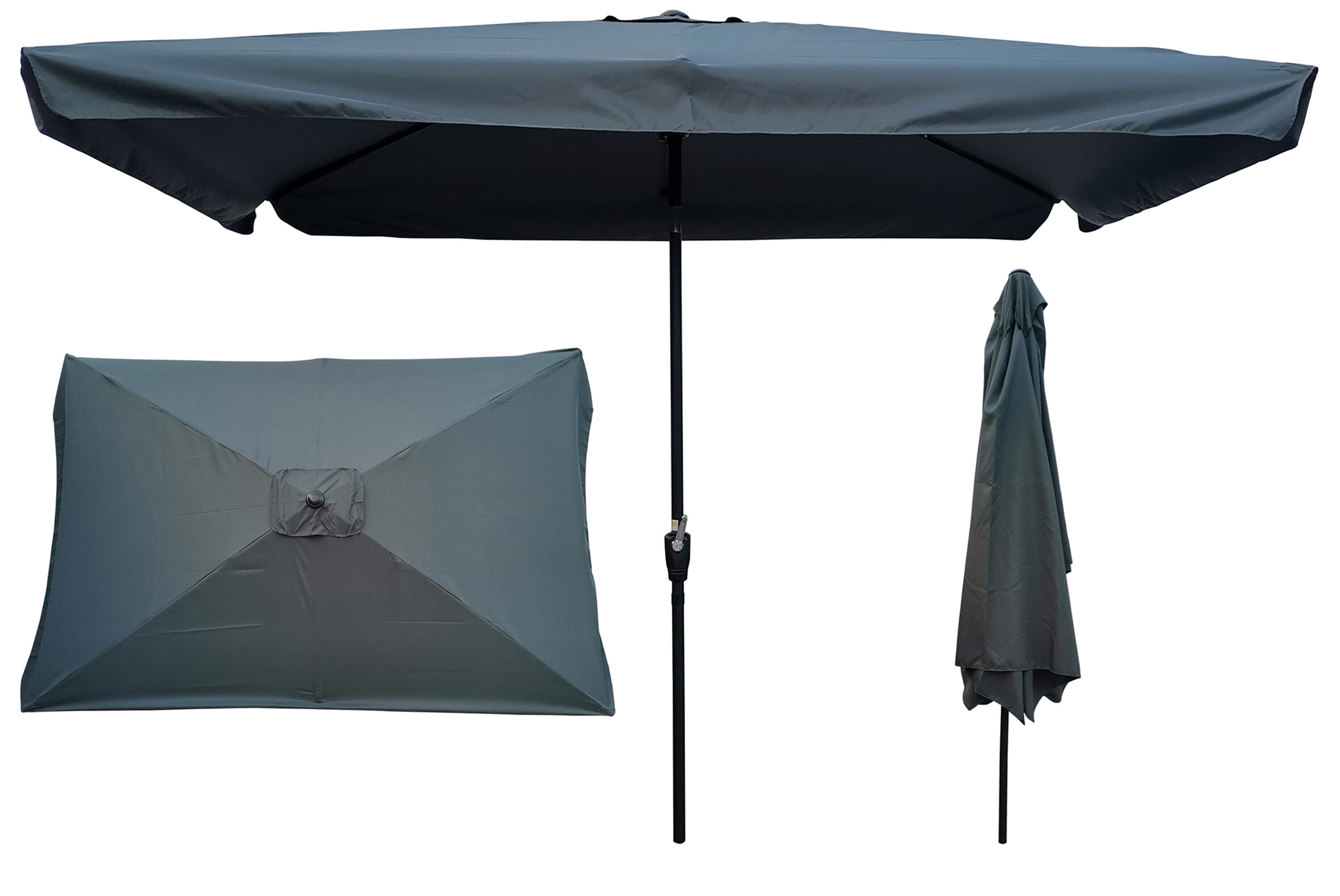 Afoxsos 10 ft x 6.5 ft Gray Rectangular Market Patio Umbrella - Waterproof, Fade Resistant, Crank System, Push-Button Tilt Polyester | LSSA11OT065