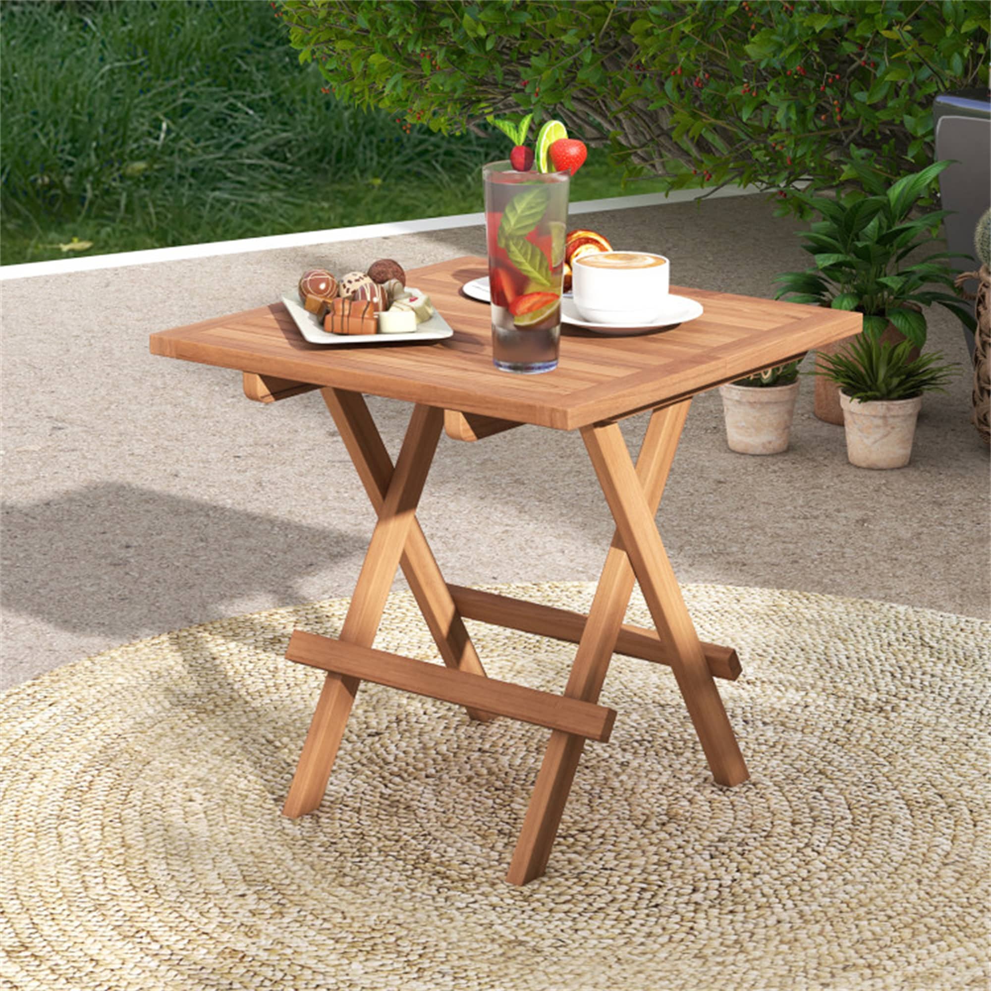 BABOOM BOM-10940CF-CO Patio Folding Table Square Outdoor End Table 20-in W x 20-in L