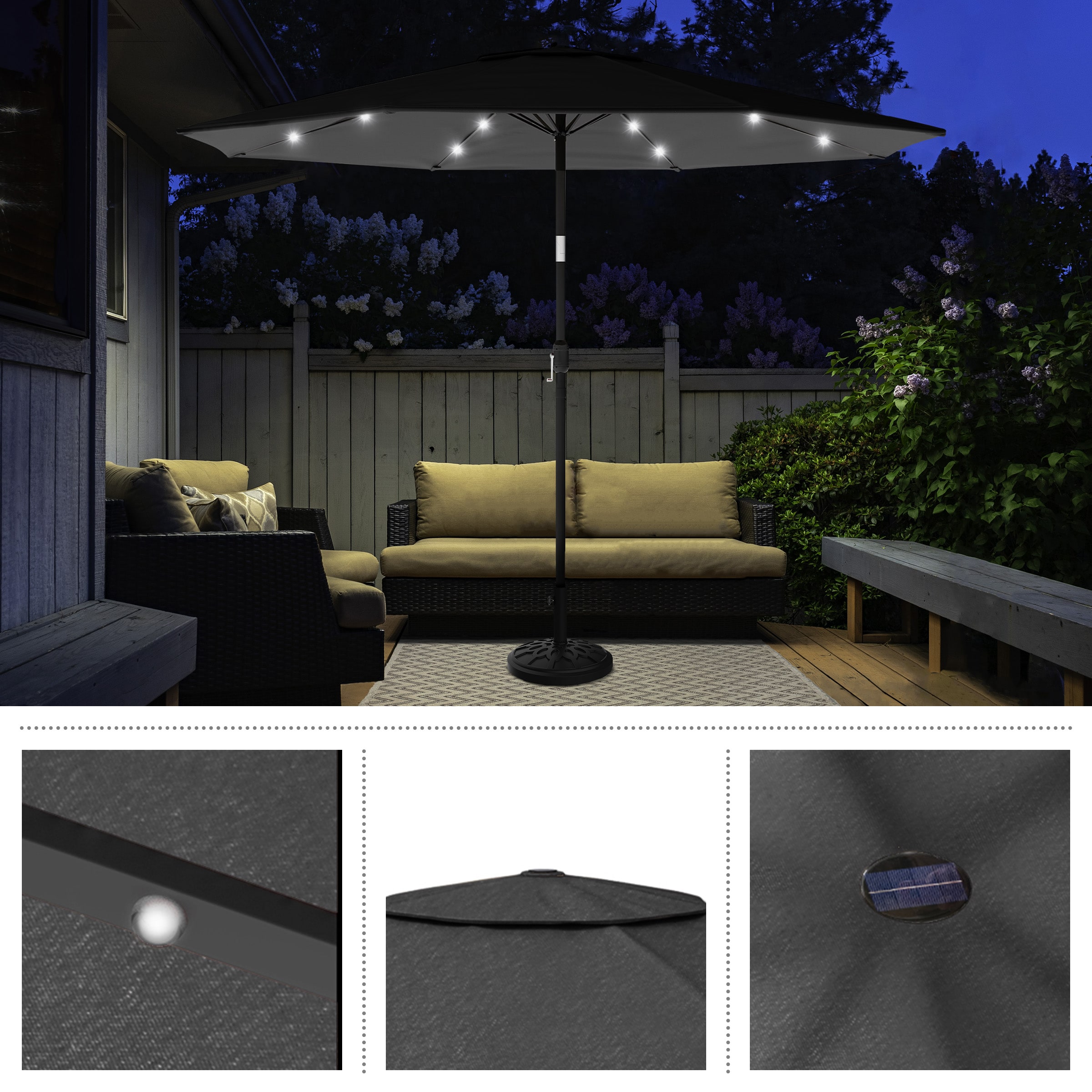 Gray 10-Foot Steel Patio Umbrella with Solar LED Lights