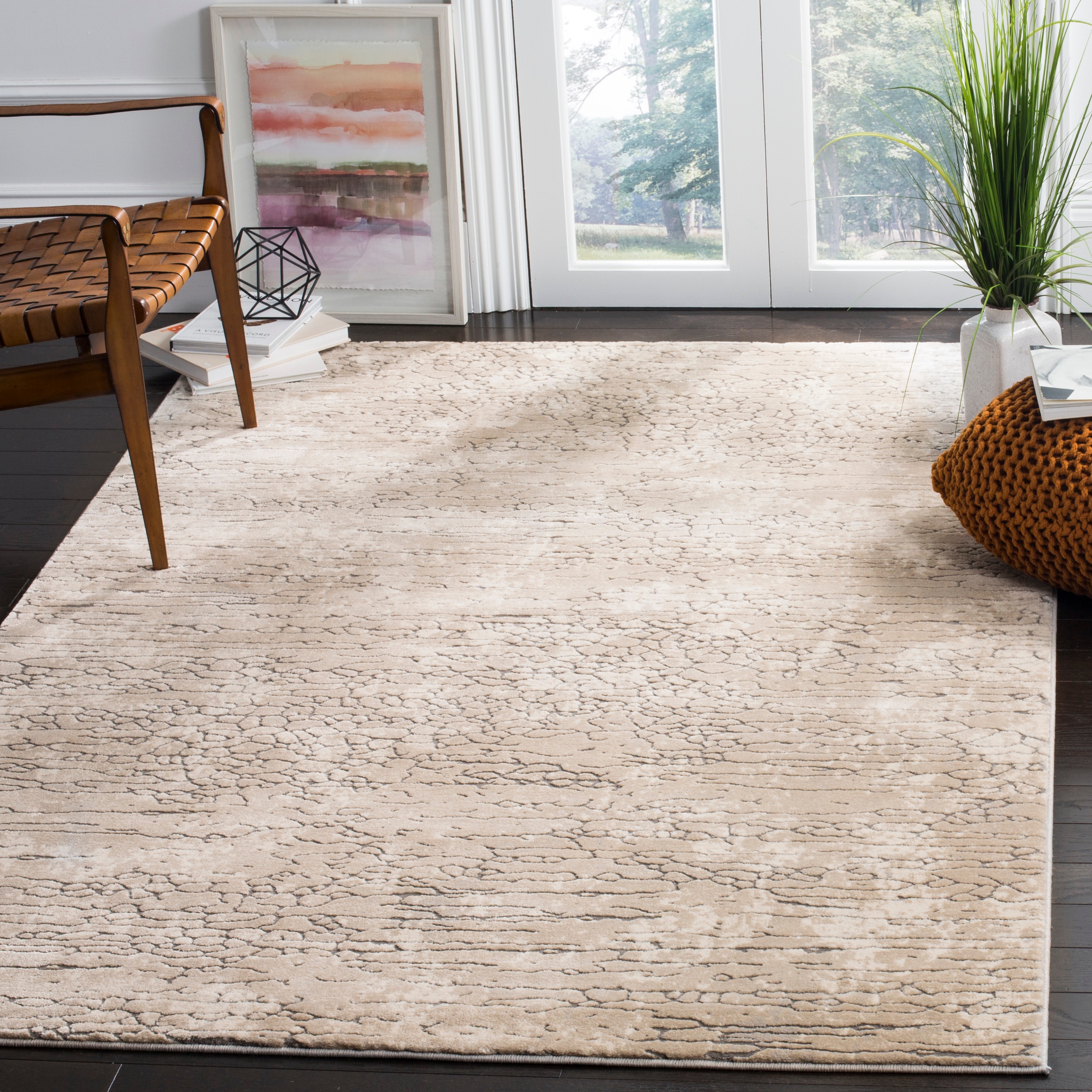 Meadow 100 Loomed Polyester Beige Rectangular Indoor Abstract Mid-Century Modern Spot Clean Only Area rug