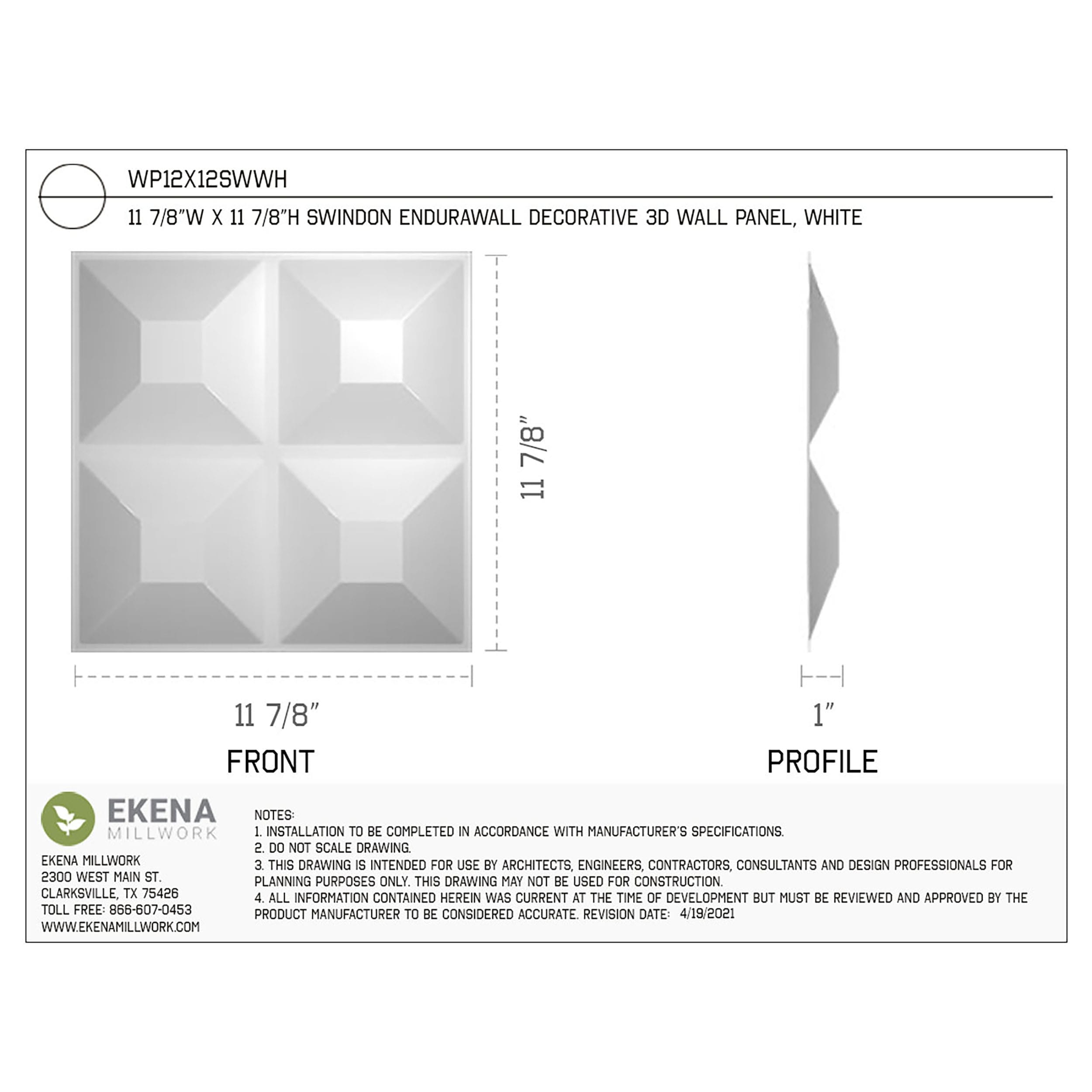 Ekena Millwork WP12X12SWWH-CASE-12 Wall-Panels - View #2