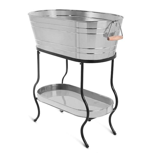 BirdRock Home BirdRock Home Stainless Steel Beverage Tub with Stand - Oval  - Bottom Tray - Party Drink Holder - Wooden Handles - Outdoor or Indoor Use  - Free Standing in the
