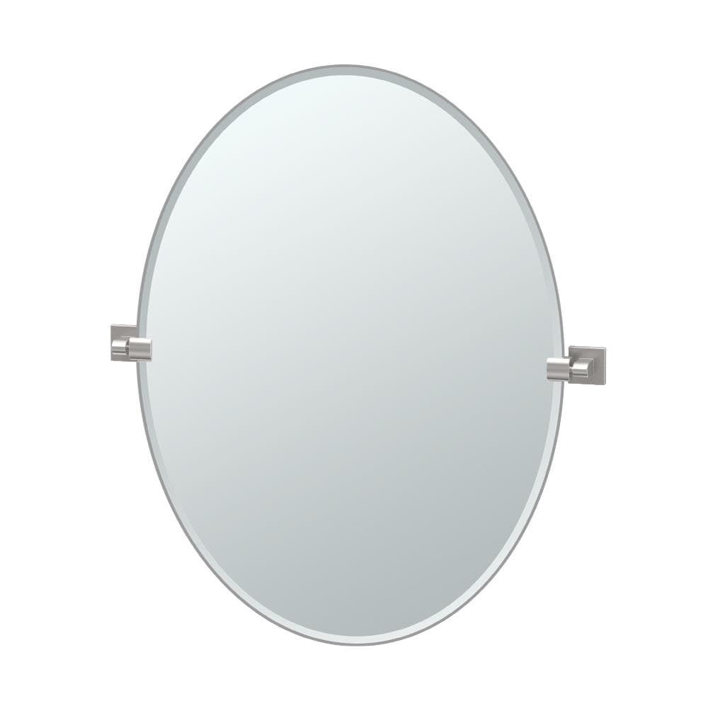 Gatco 4079LG Elevate 28.5-in x 32-in Beveled Frameless Oval Tilting Bathroom Vanity Mirror ( Satin Nickel )