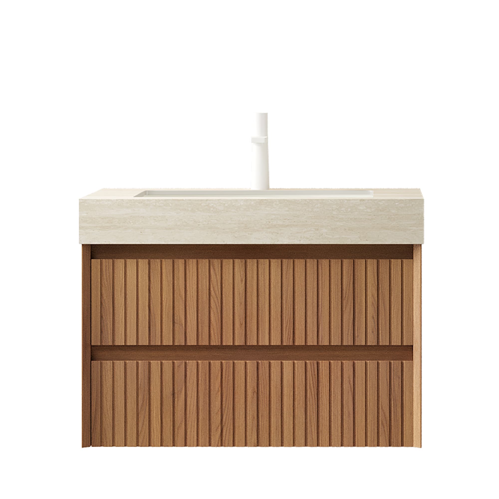 CASAINC - 30" Bathroom VanitySink, Floating Striped Plywood Storage Cabinet 30-in Brown Oak Woodg...