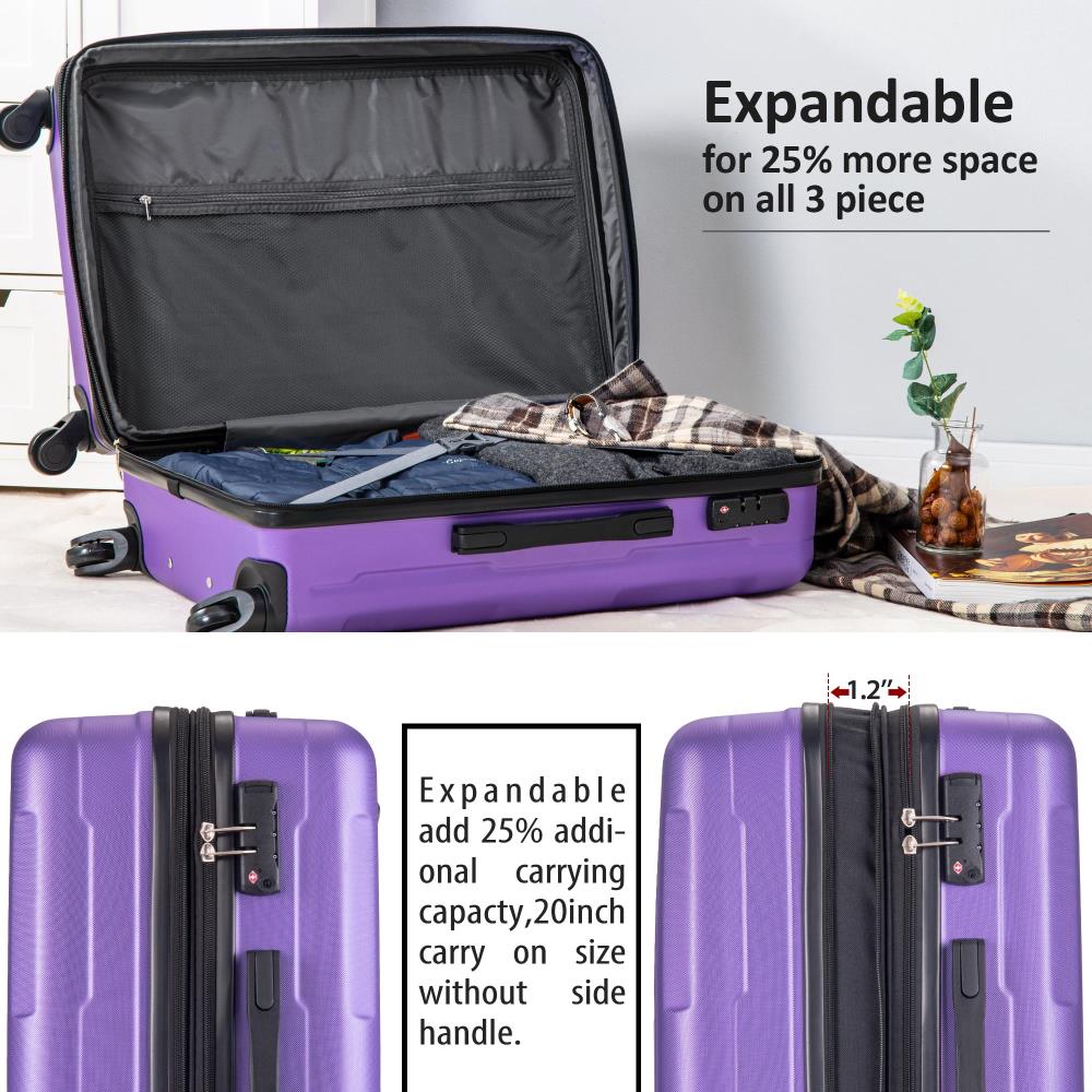 Purple, Lares 3 Piece Spinner Luggage Set Purple