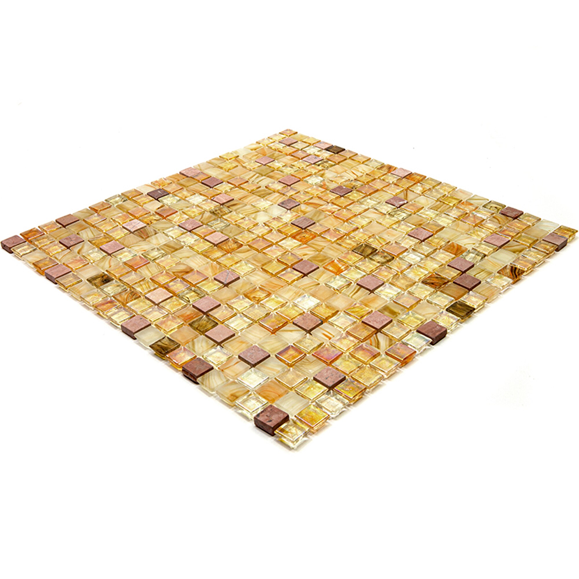 Mingles 11.6" Beige and Pearl Glass Mosaic Tile