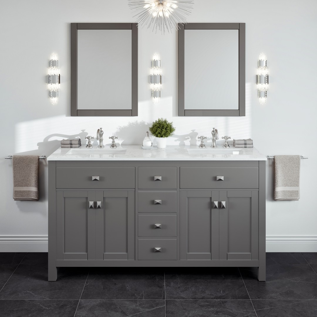 Eviva TVN313-60GR Artemis 60-in Gray Undermount Double Sink Bathroom Vanity with White Marble Top