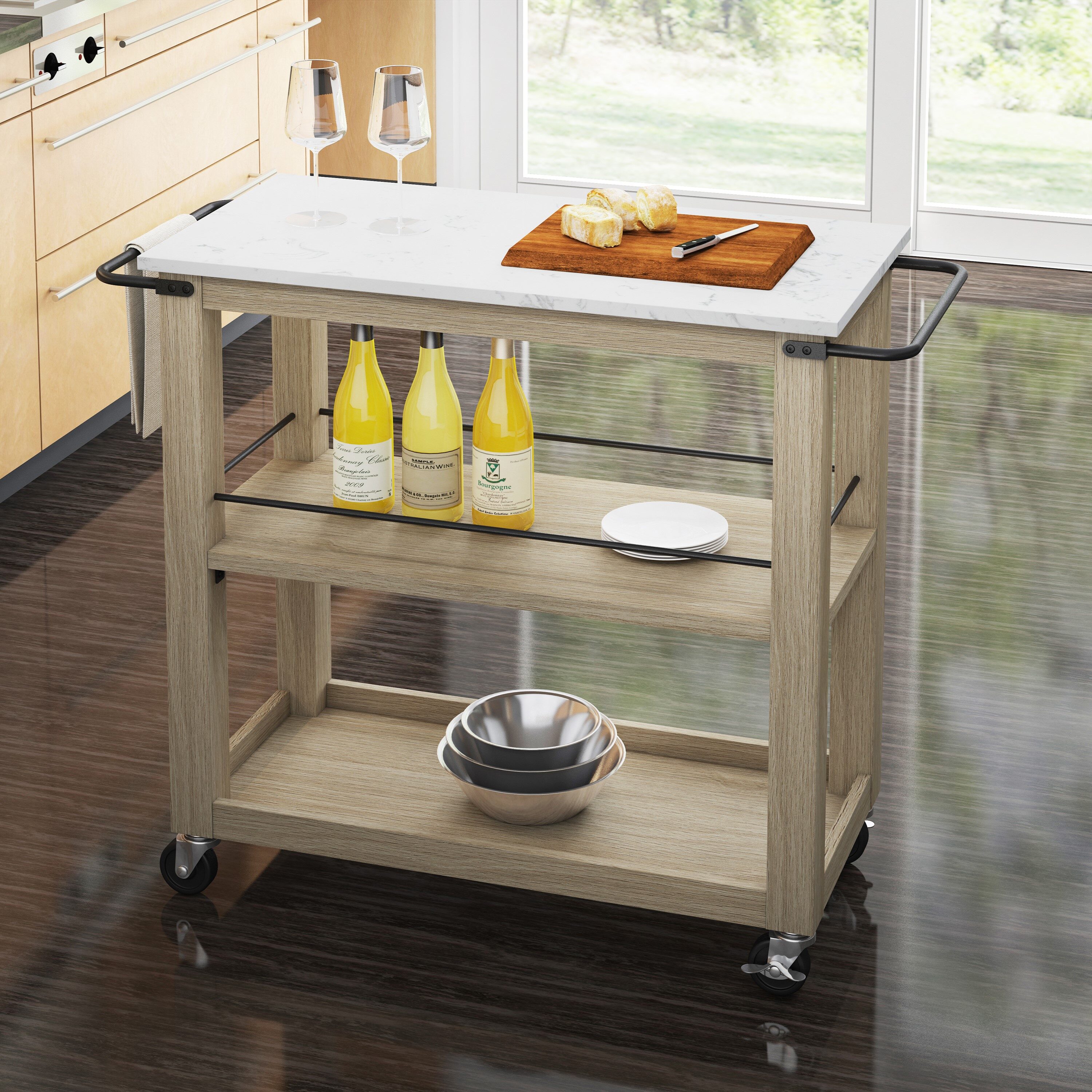 Reclaimed Rolling Butcher Block Kitchen Island with Storage