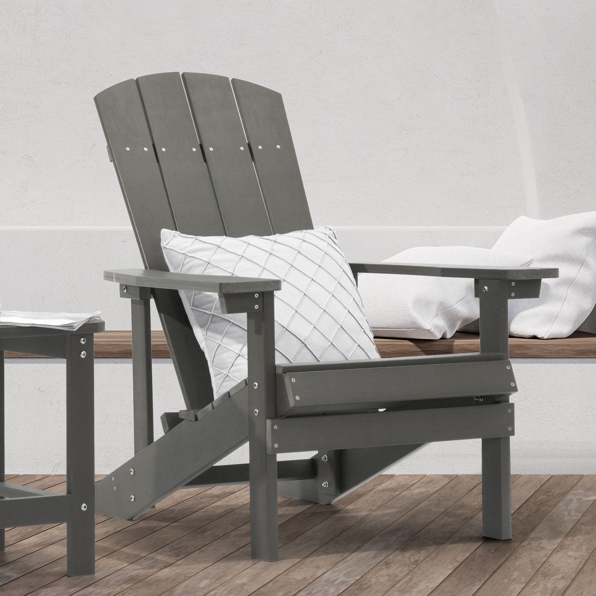 ACEGOSES LW-AC-03-GY Adirondack Chair Charcoal Grey HDPE Frame Stationary Adirondack Chair with Slat Seat
