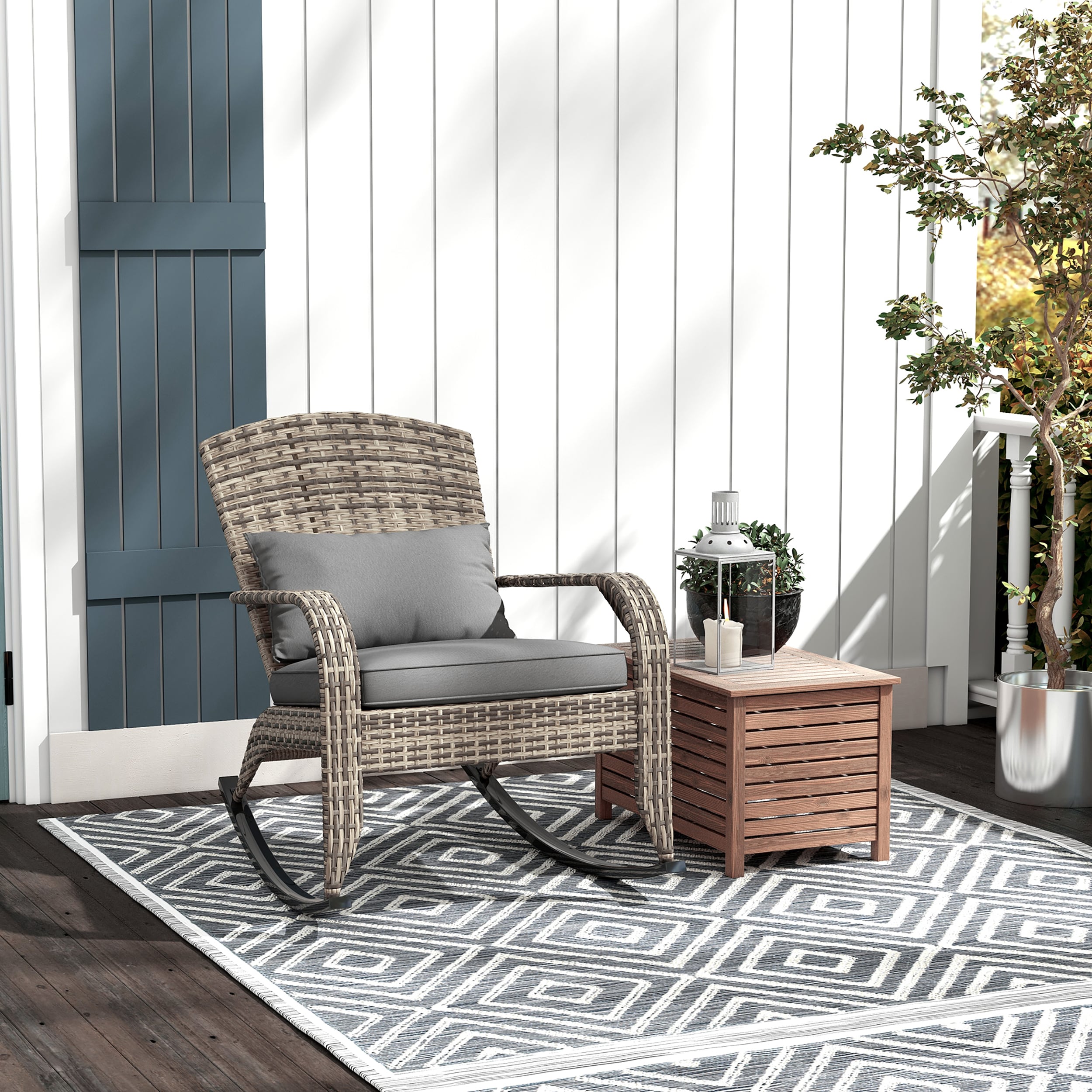Moda Furnishings MDW2225P174023 GIGI Wicker Gray Steel Frame Balcony Chair with Gray Woven Seat