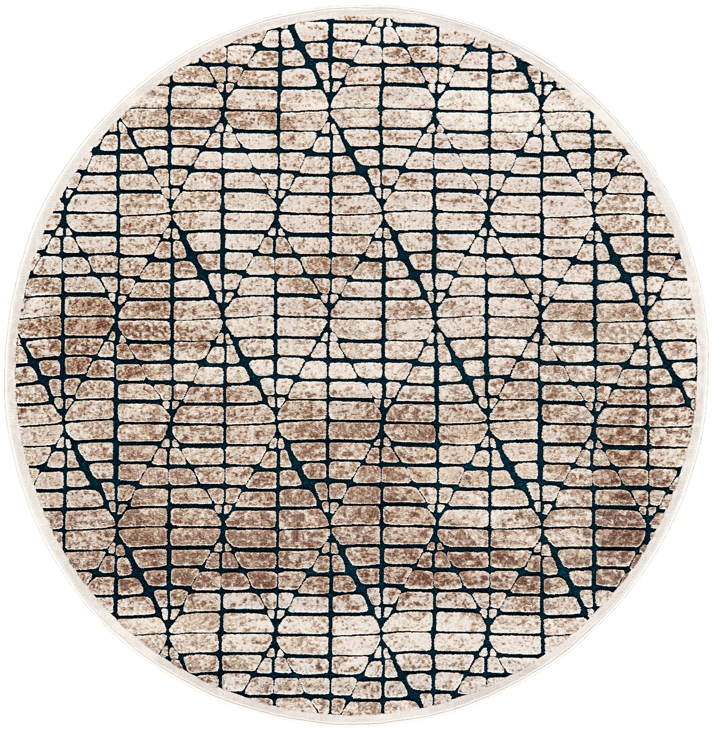 Room Envy 680R3504TELWHTN76 8 x 8 (ft) Loomed Rayon Blue/Green/White Round Indoor Geometric Area rug