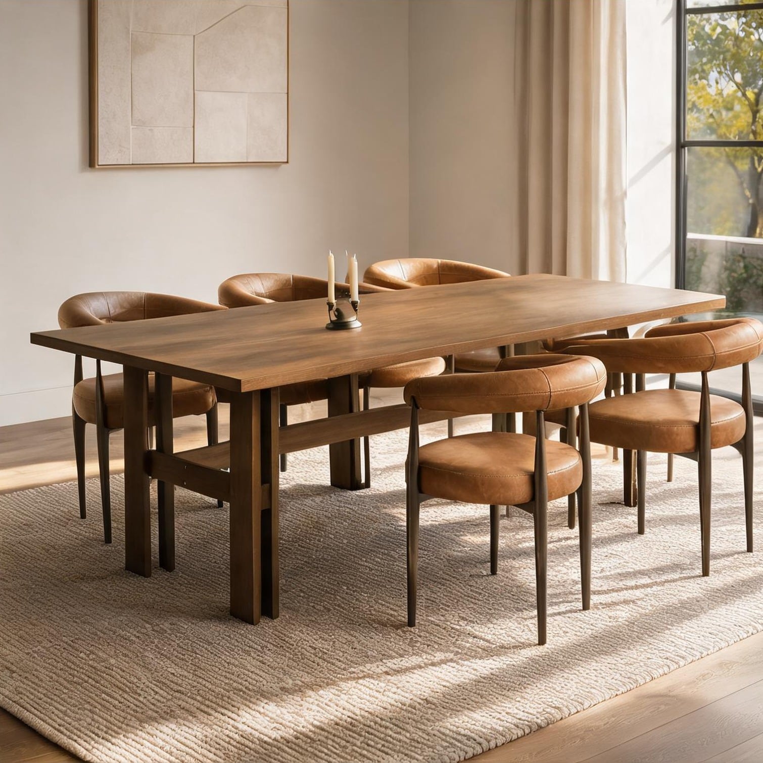 FlowLuxe 7-Piece Dining Table Set with 6 PU Leather Chairs Rubber Wood ...