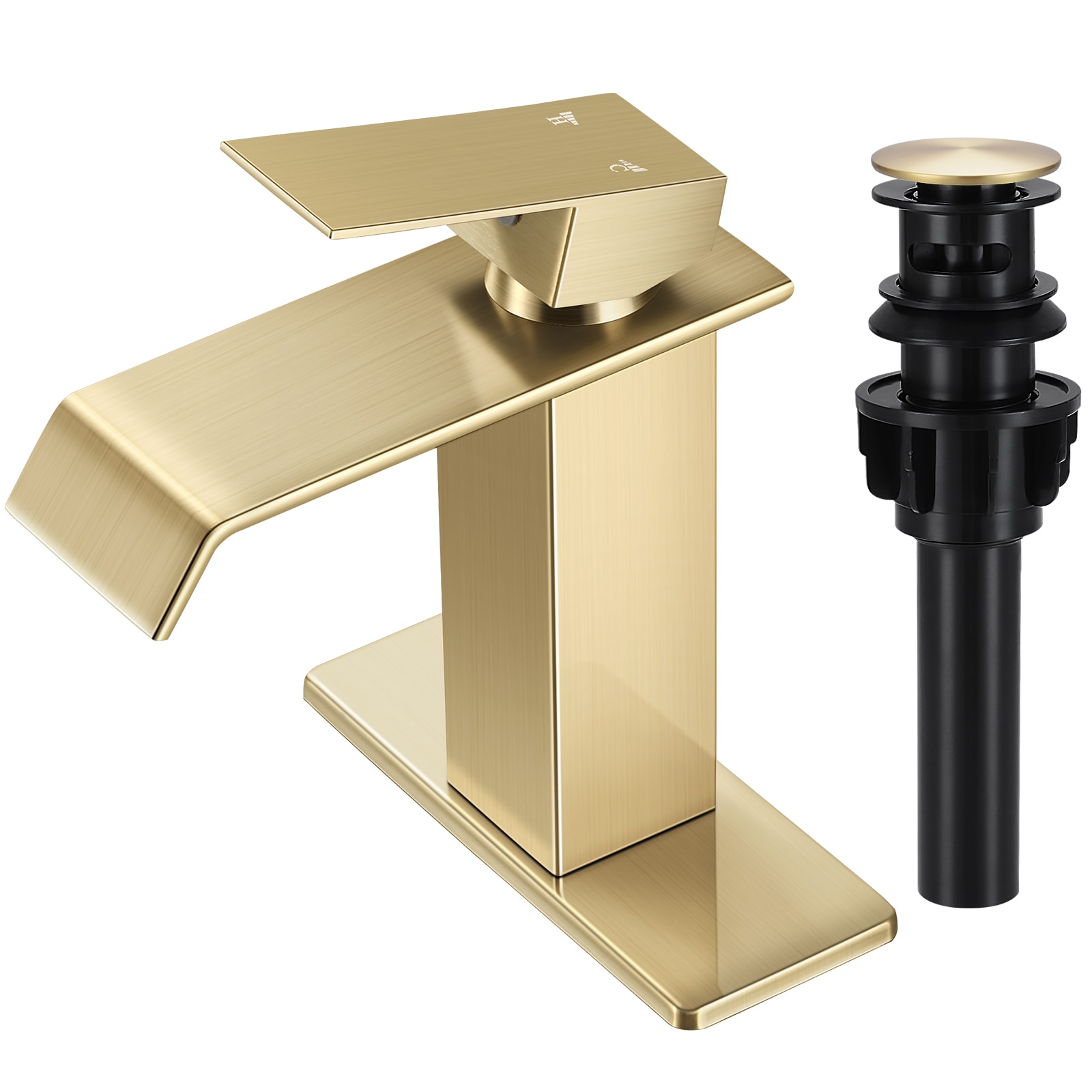 BOKETTO TPLT-000LSJ-DP-XS TPLT-000 Brushed Gold Single hole 1-handle Waterfall Commercial/Residential Handle Bathroom Sink Faucet with Drain with Deck Plate