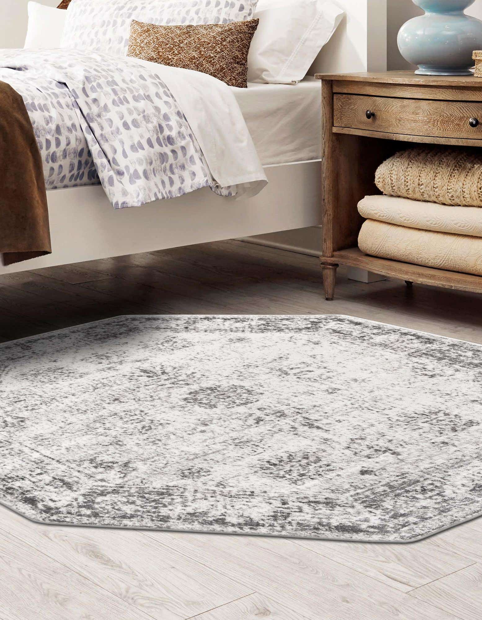 Unique Loom 3152838 Sofia 5 x 5 (ft) Loomed Polypropylene Gray Octagonal Indoor Floral Bohemian/Eclectic Area rug
