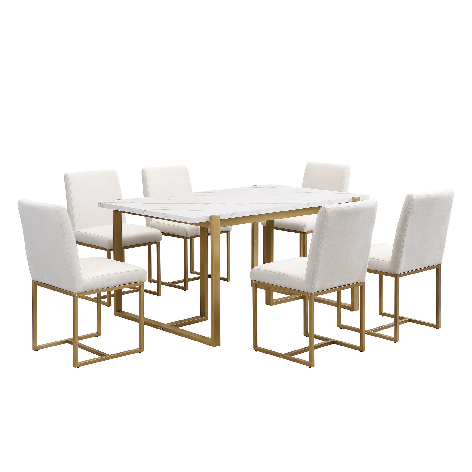 SINOFURN SYA330164WD Golden + White Contemporary/Modern Dining Room Set with Rectangular Table ( Seats 6 )