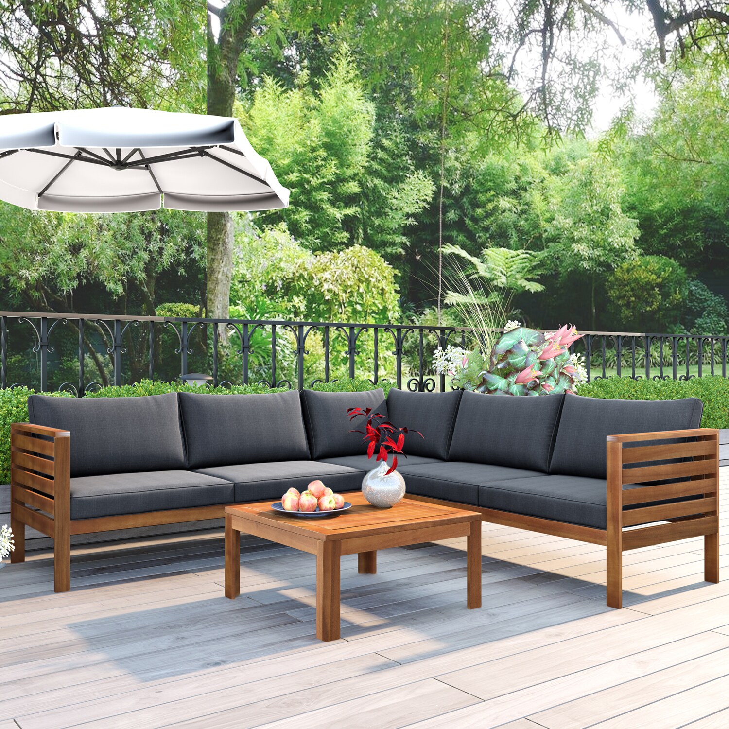 SINOFURN 4-Piece Patio Conversation Set with Gray Cushions SINOFURN 4-Piece Patio Conversation Set with Gray Cushions