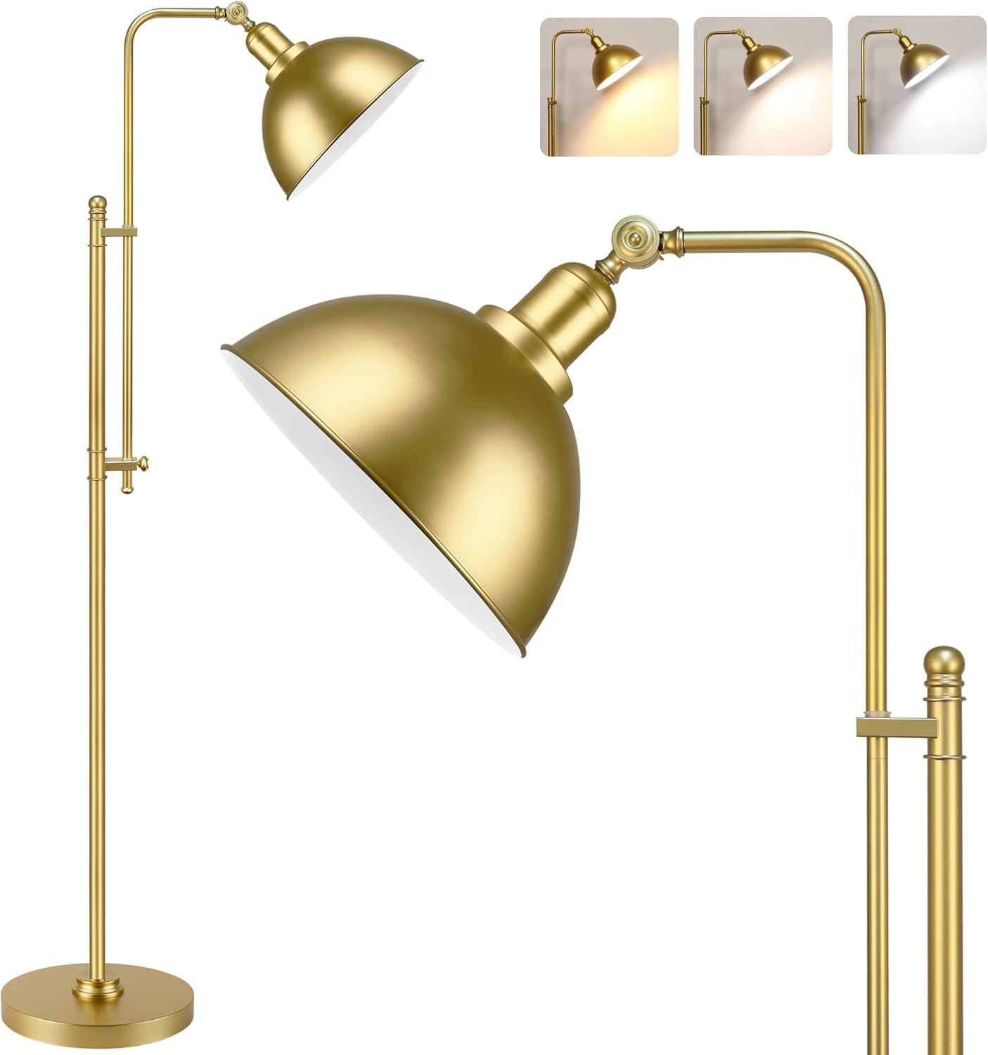 Cinoton Industrial Floor Lamp Adjustable Rustic Farmhouse Reading Lamp in Aged Gold Finish Modern Standing Lamp with Remote Control Metal Shade for Living Room Bedroom Study Room Office Hotel