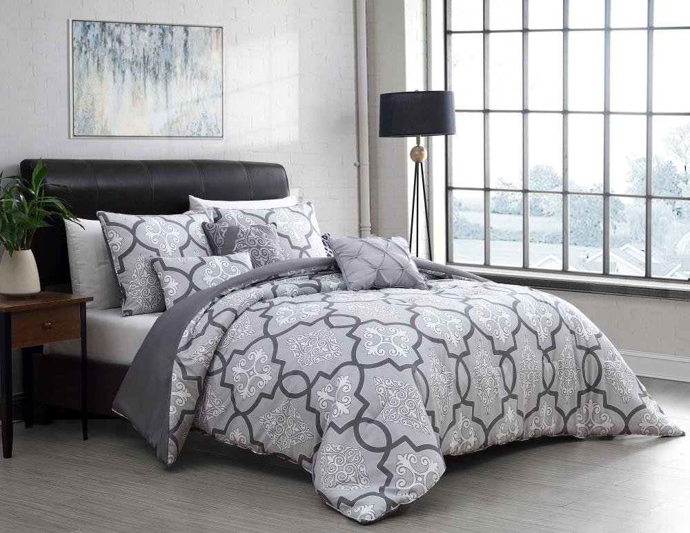 Geneva Home Fashion LAW6CSQUENGHGY Lawton 6-Piece Gray Queen Comforter Set