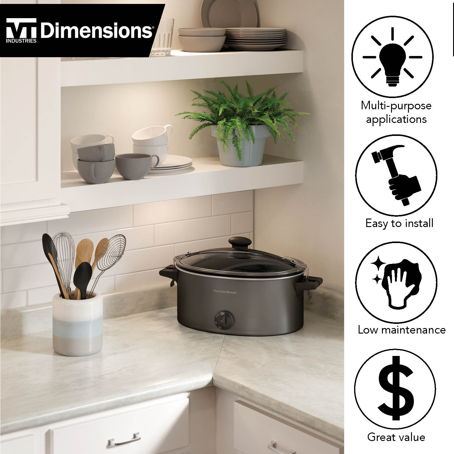 VT Dimensions Formica 6-ft x 25-in x 0.75-in White Bardiglio, Matte Right-Hand Miter-Cut Laminate Countertop with Integrated Backsplash