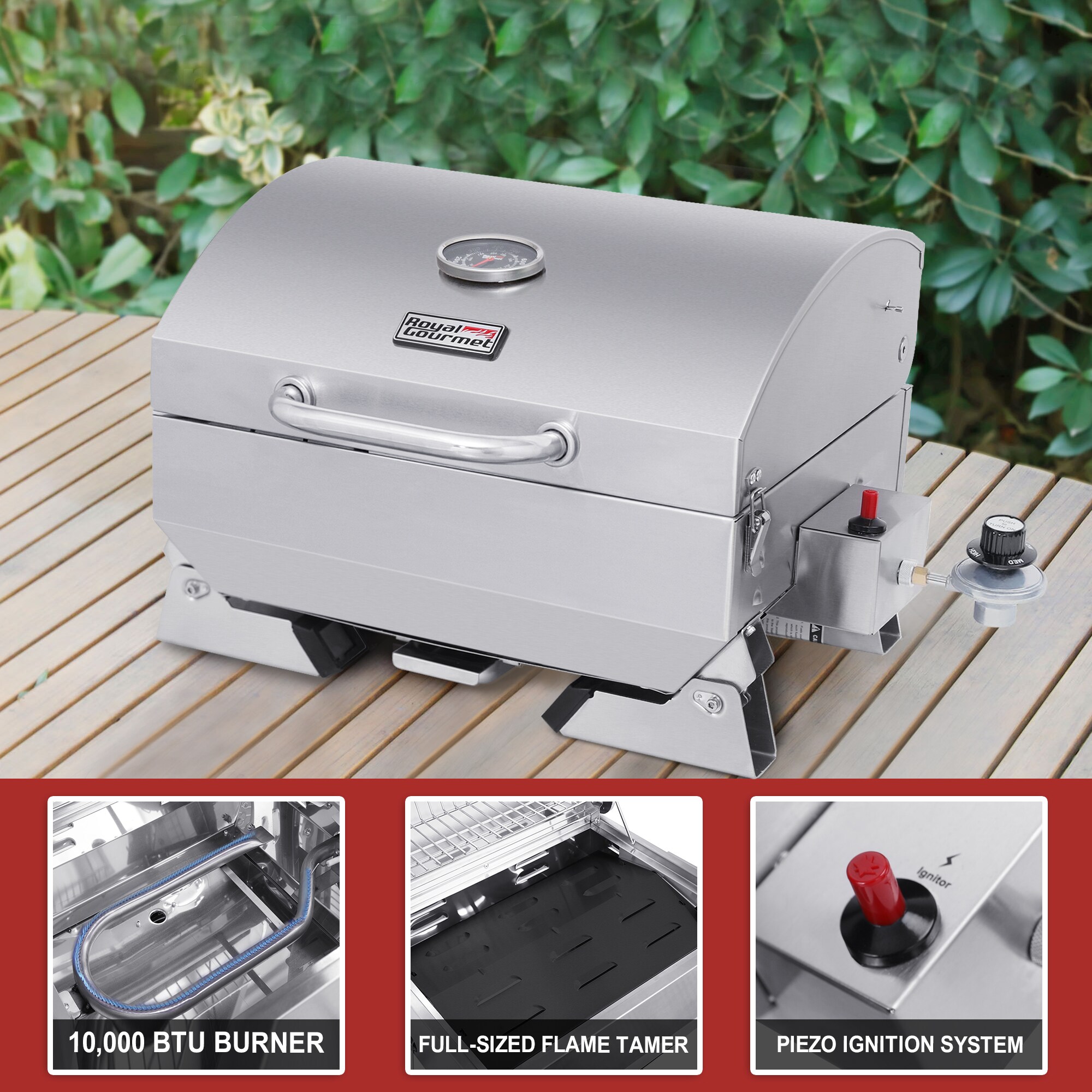 Royal Gourmet 285-Sq in Stainless Steel Portable Liquid Propane Grill ...