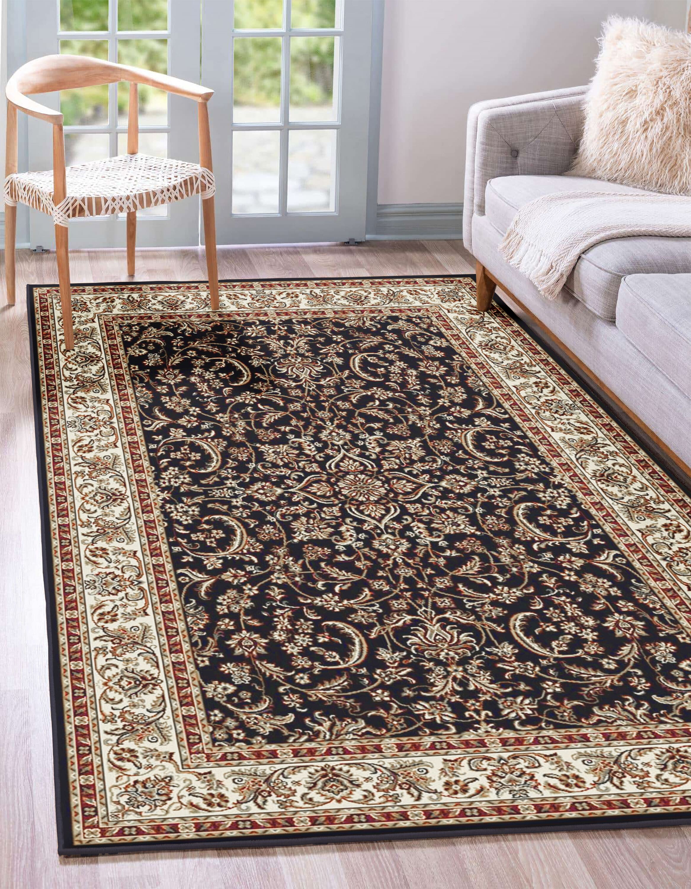 Radici USA 1318/1525/BLACK Noble 9 x 12 (ft) Polypropylene Black Rectangular Indoor Floral/Botanical Oriental Area rug