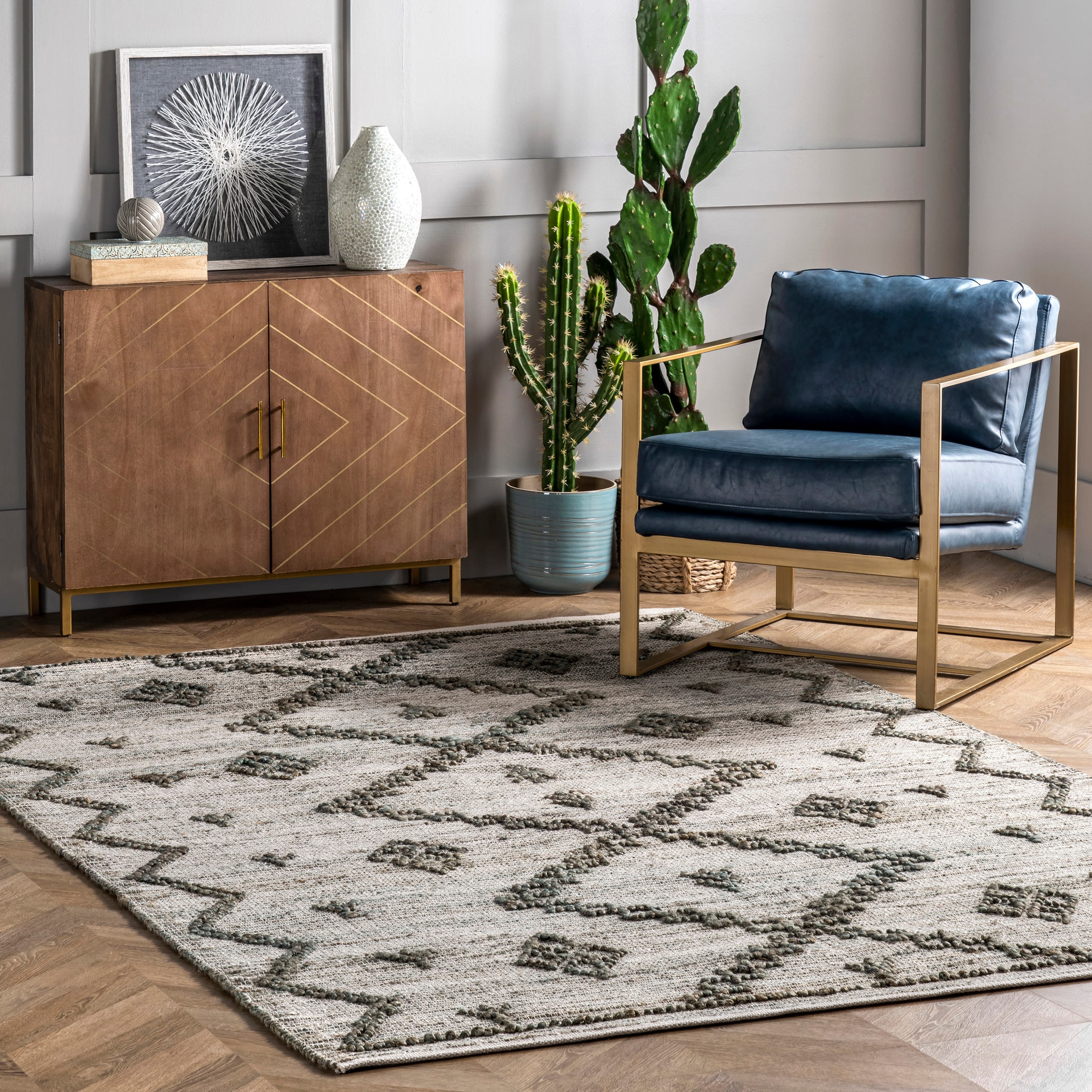 nuLOOM SMRM01B-305 Julianne 3 x 5 (ft) Jute Light Gray Rectangular Indoor Geometric Area rug