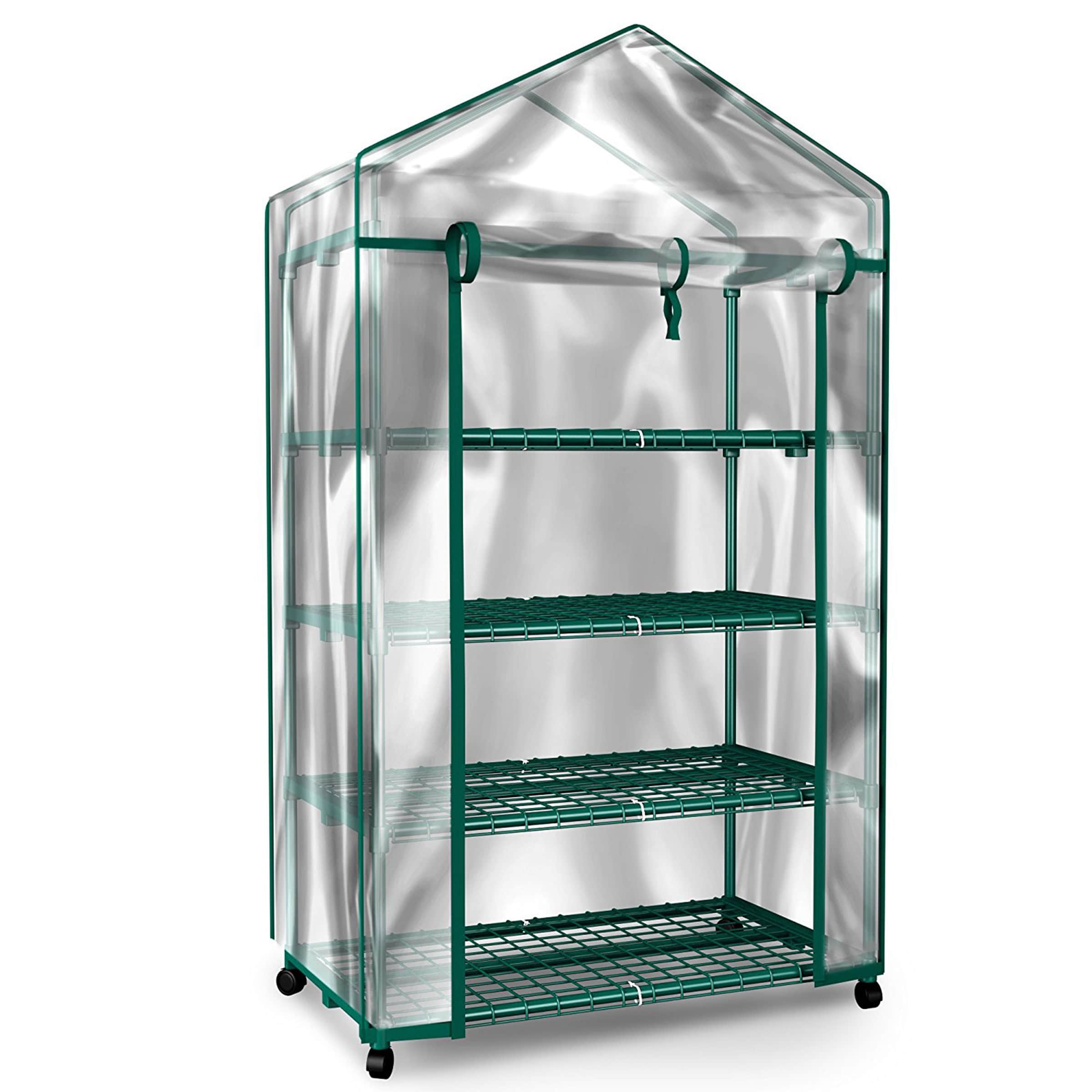 Hastings Home Mini 4-Tier Greenhouse 1.61-ft L x 2.25-ft W x 5.275-ft H  Clear Pop-up Greenhouse in the Greenhouses department at