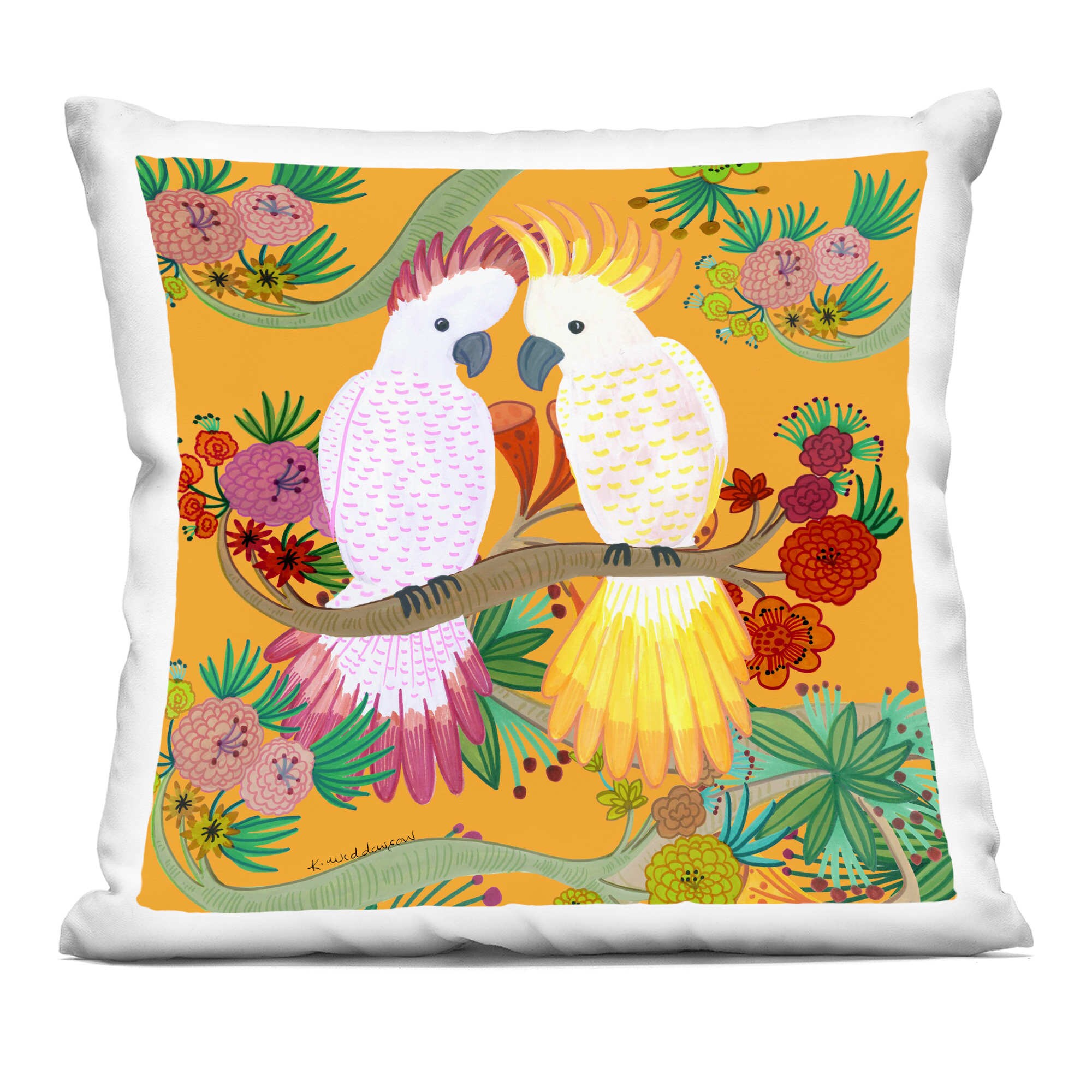 Stupell Industries PLO-919-SQW-18X18 Bright Cockatoos and Foliage Decorative Printed Pillow Design by Kay Widdowson