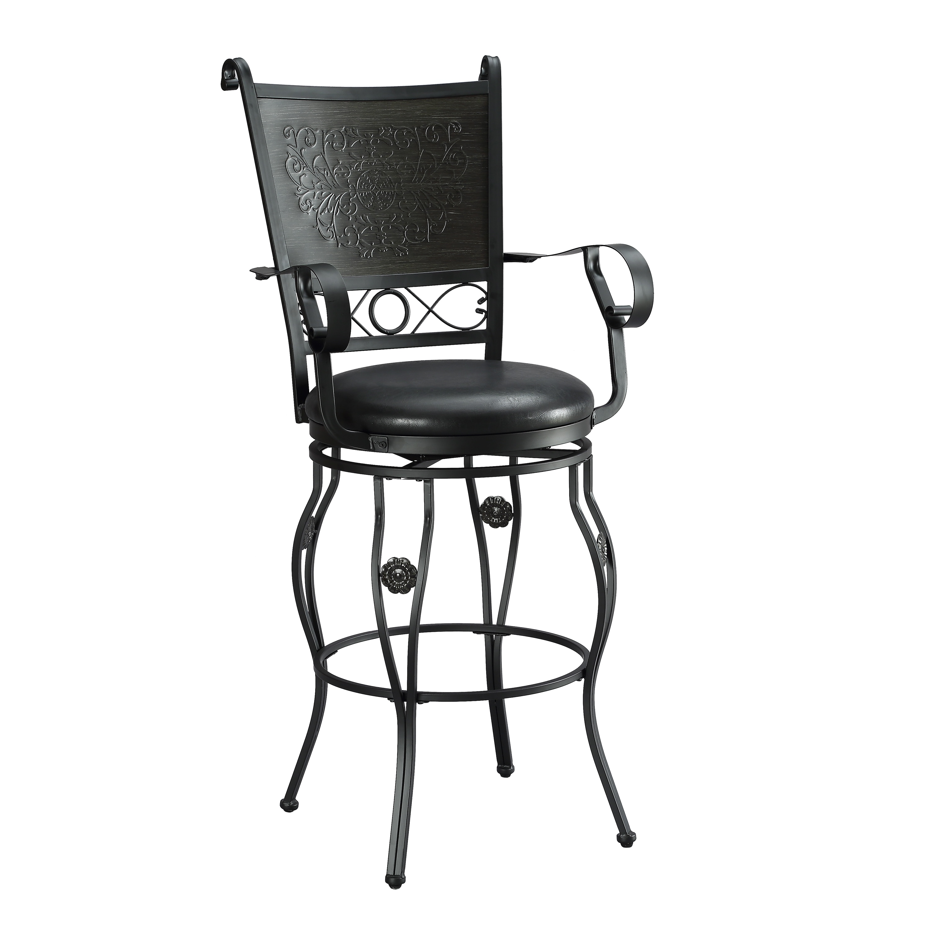 Powell PLWS171 White/Chrome 24-in H Bar height Upholstered Swivel Metal Bar Stool with Arms & Back
