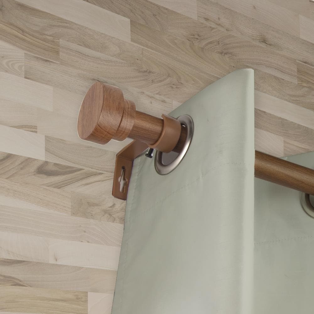 Hart & Harlow LW100-37-99W3 1-in Cap Faux Wood 120-in to 170-in Chestnut Steel Single curtain rod with Finials