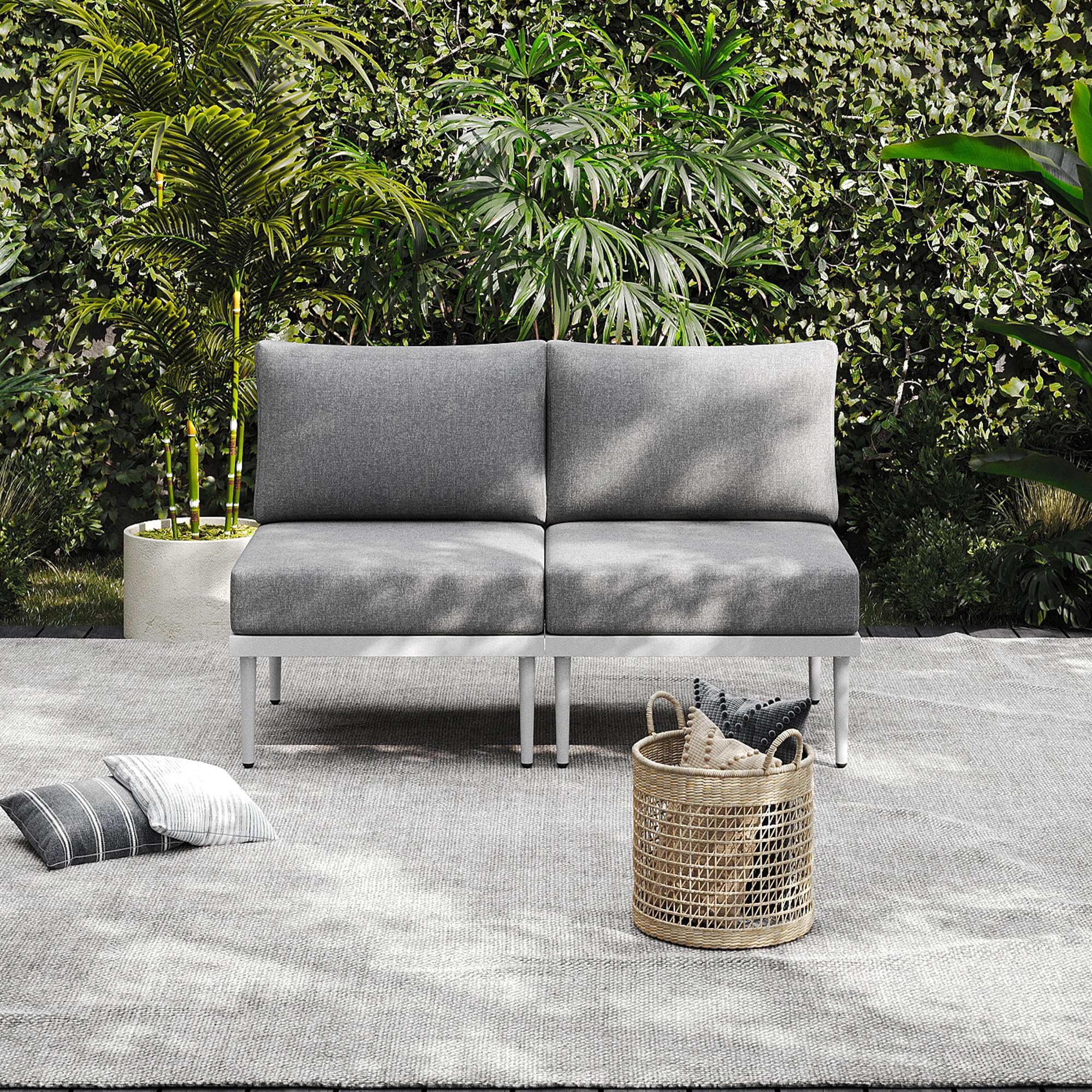 AURA OUTDOOR OICS-004-WH 2 -Piece Patio Sofa Conversation Set with Gray Cushions