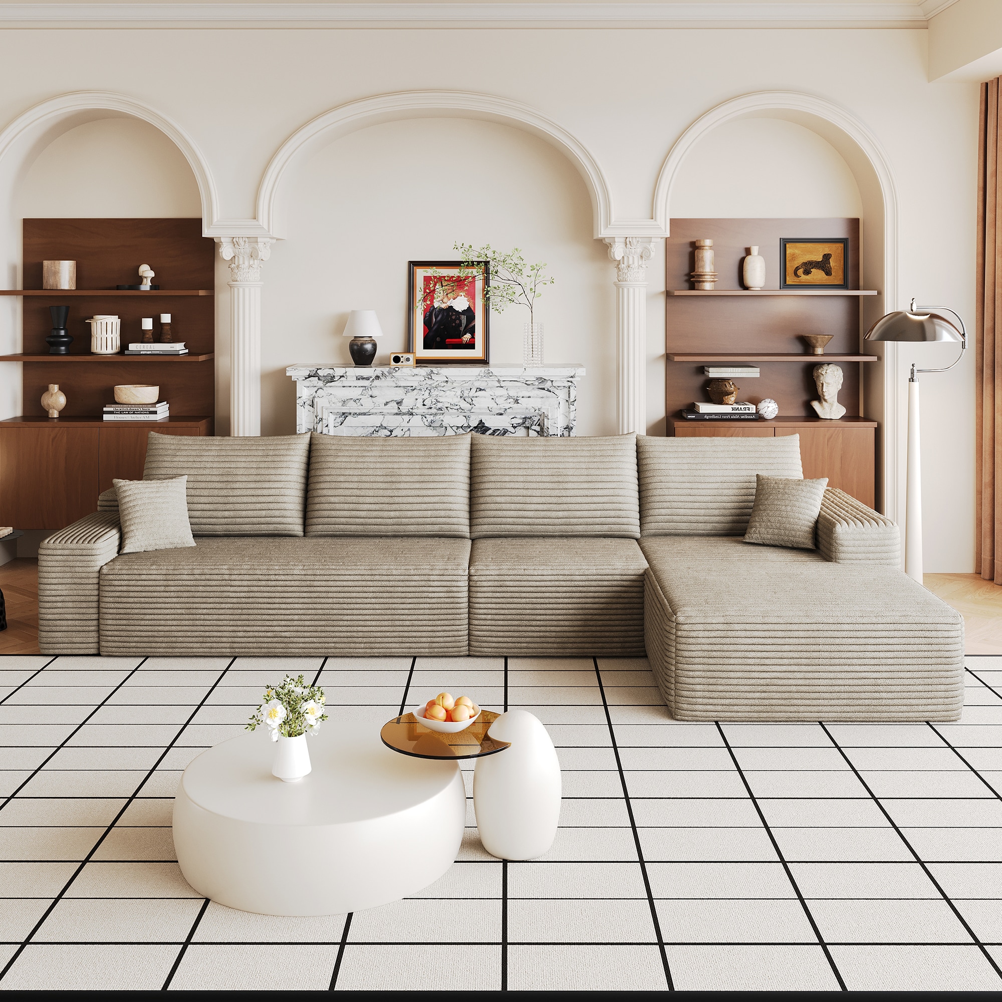 Wooakway 135in L Shaped Cloud Sectional with Chaise  Oversized Corduroy Modular Sofa  No Assembly Deep Seat  Camel