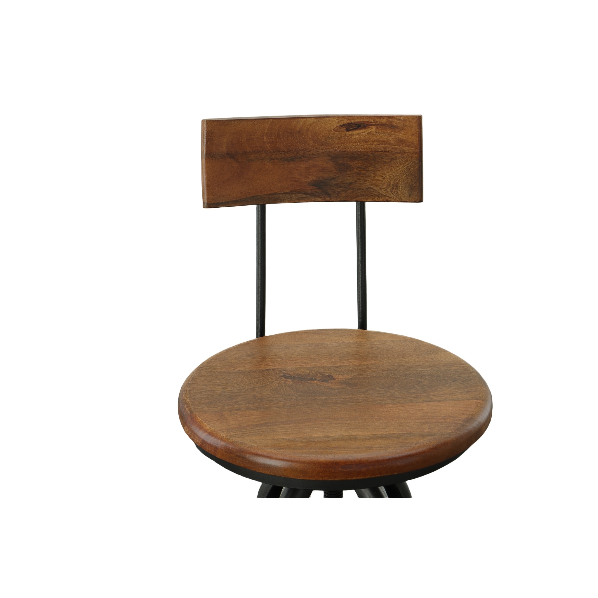 Chestnut and Black Adjustable Swivel Bar Stool with Wood Seat