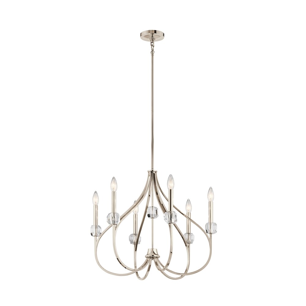 Kichler 43720PN Eloise 6 -Light Brushed Nickel Transitional Bare bulb For Use in Bedrooms, Dining Rooms, Foyers, Kitchens, Living Rooms Chandelier