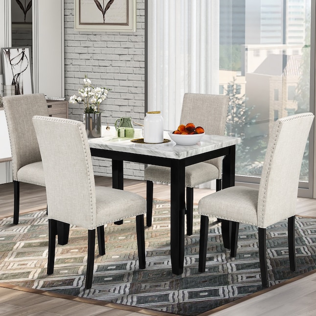 Mondawe Beige Contemporary Modern, White Dining Room Sets With Bench