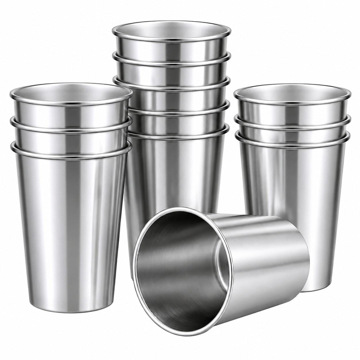 Aoibox  12 Pack 304 Stainless Steel Stackable Drinking Cups Reusable Camping Pint Cups for Kids Outdoor Party