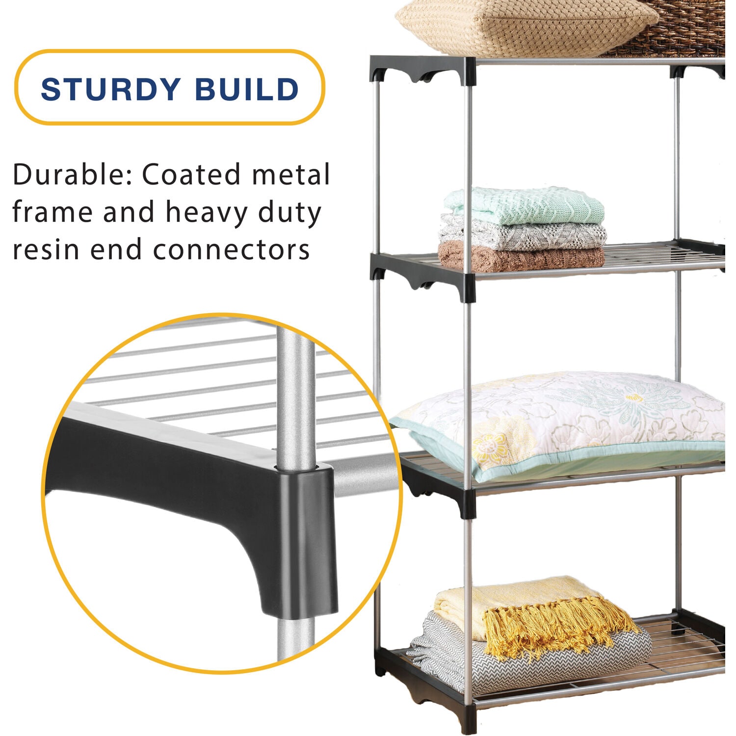 Whitmor 4-Tier Black and Silver Metal Shelf Tower