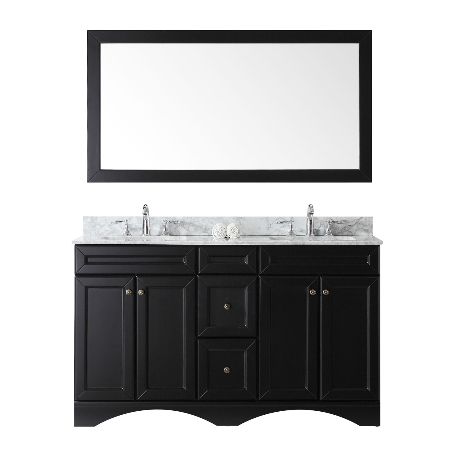 Virtu USA ED-25060-WMSQ-ES-002 Talisa 60-in Espresso Undermount Double Sink Bathroom Vanity with Italian Carrara White Marble Top (Mirror and Faucet Included)