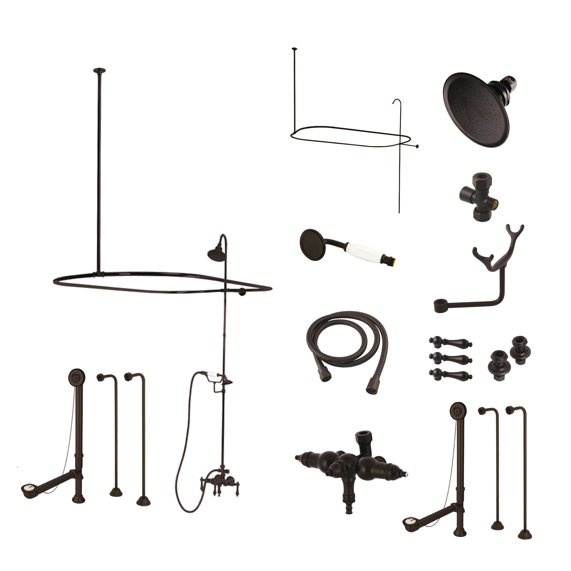 Kingston Brass WLCCK3145AL Vintage Oil-rubbed bronze 3-handle Wall-mount Low-arc Bathtub Faucet with Hand Shower ( Valve Included )