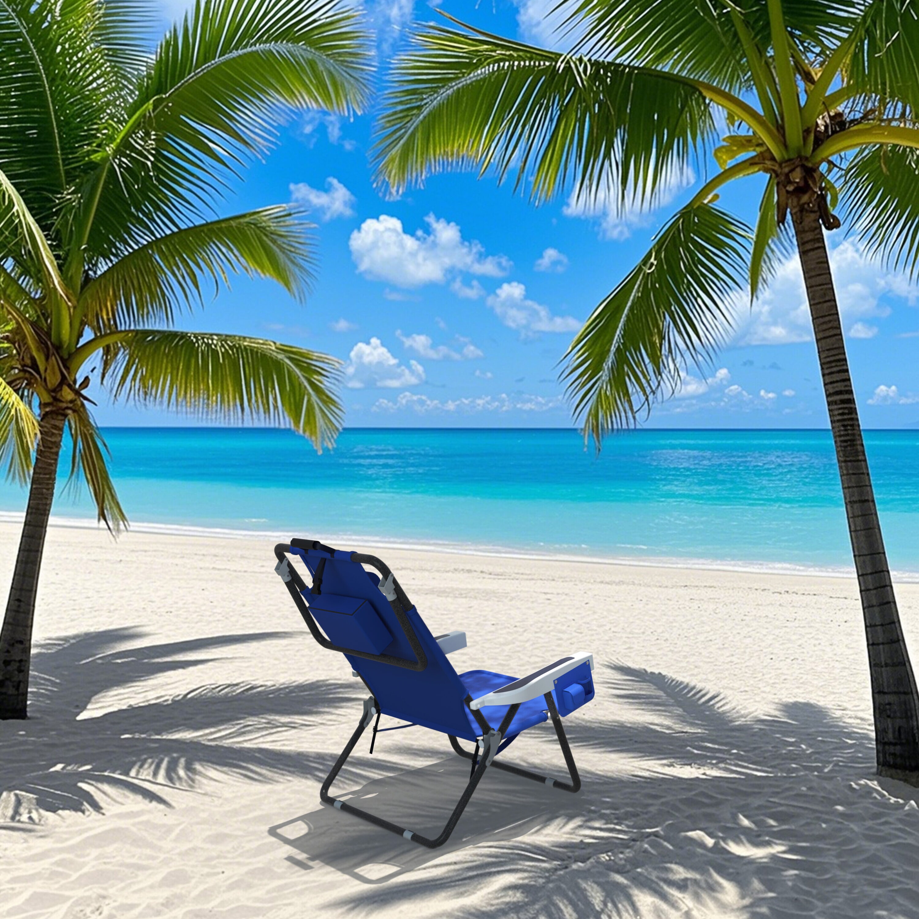 VEIKOUS PG0208-05BU Stackable Blue Steel Frame Stationary Beach Chair with Blue Woven Seat