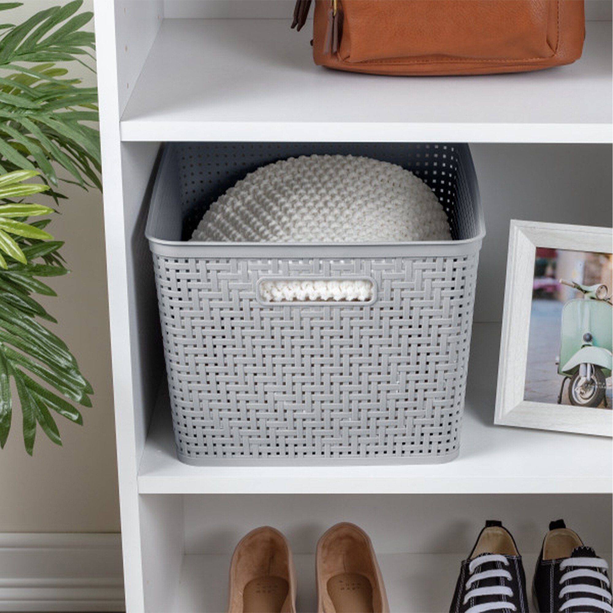 Sterilite Gray Tall Rectangular Plastic Storage Baskets with Handles, 6-Pack